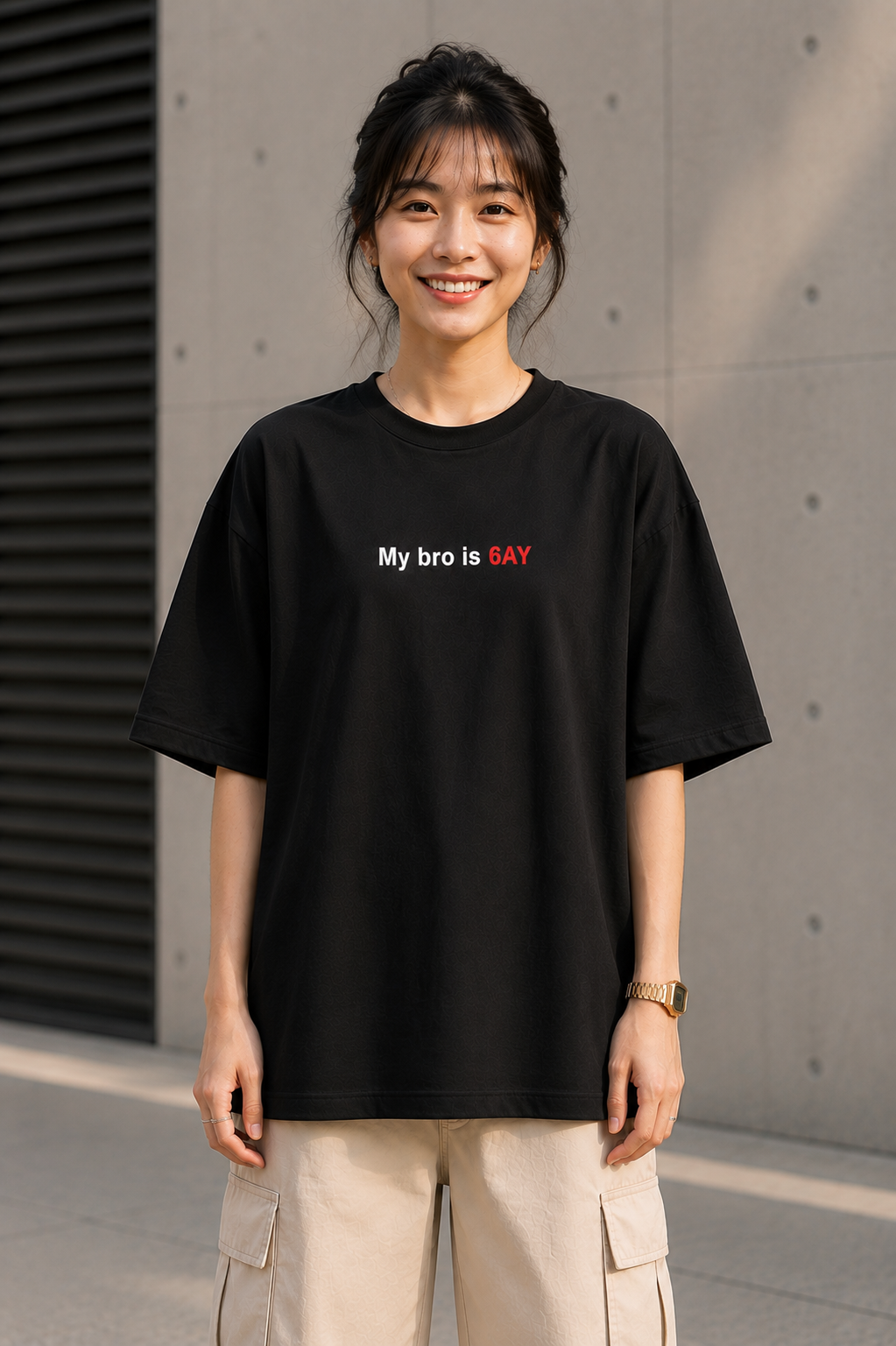 "My Bro is Gay" Funny Quote Oversized T-Shirt — Black 3