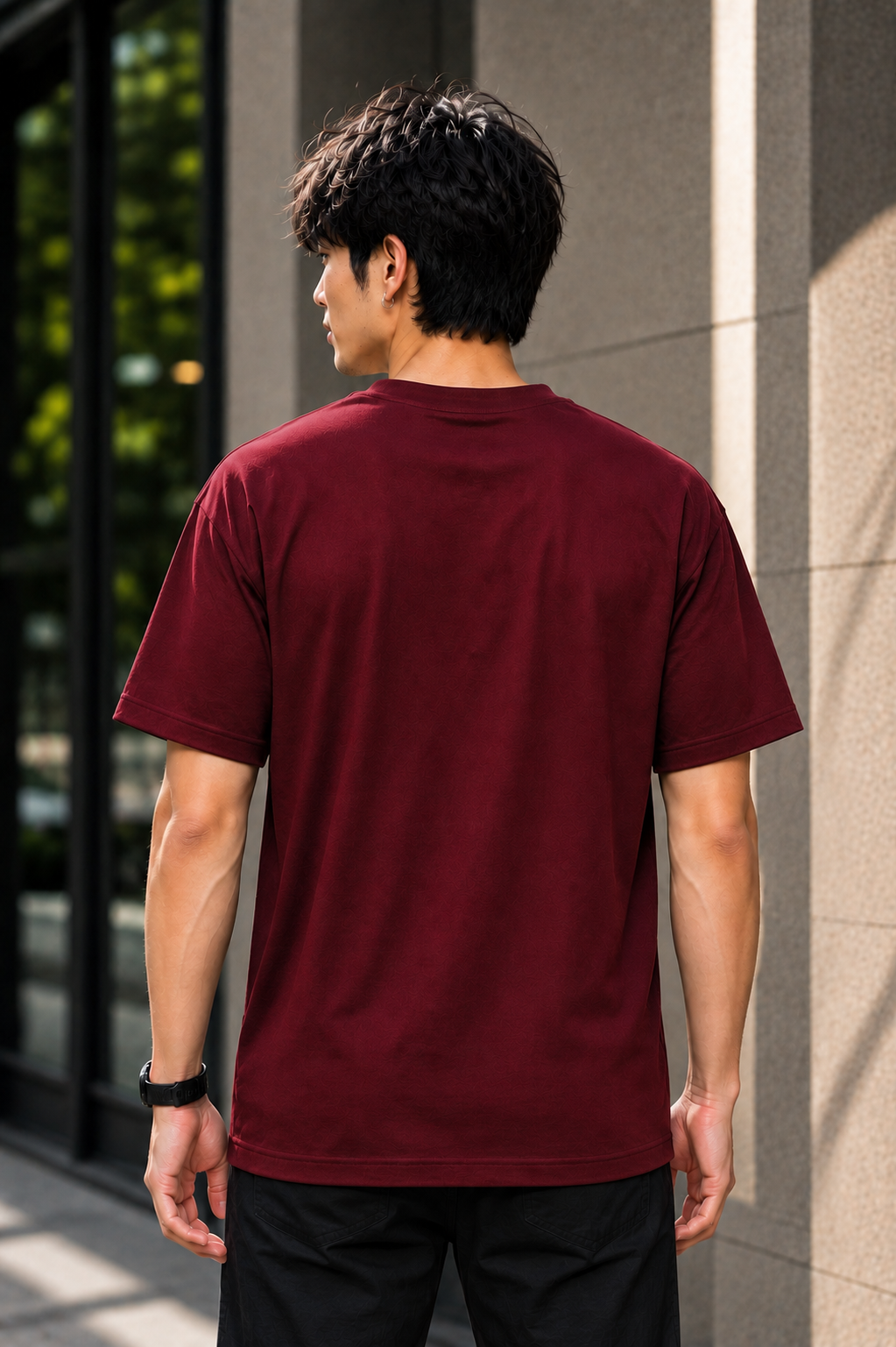 "Falling Man" Minimal Graphic Regular Fit T-Shirt — Maroon 2