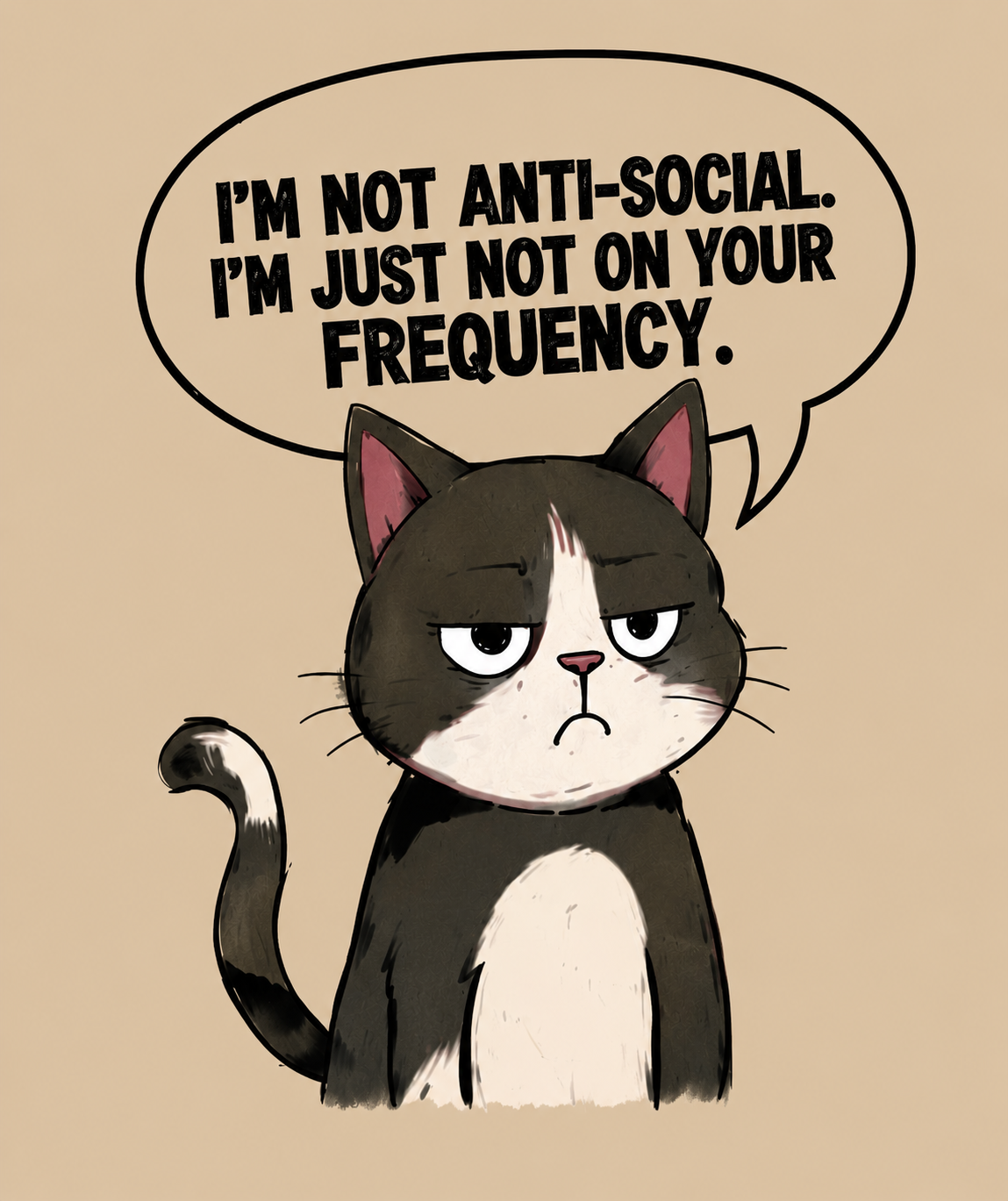 "Not On Your Frequency" Grumpy Cat Graphic Oversized T-Shirt — Beige 6