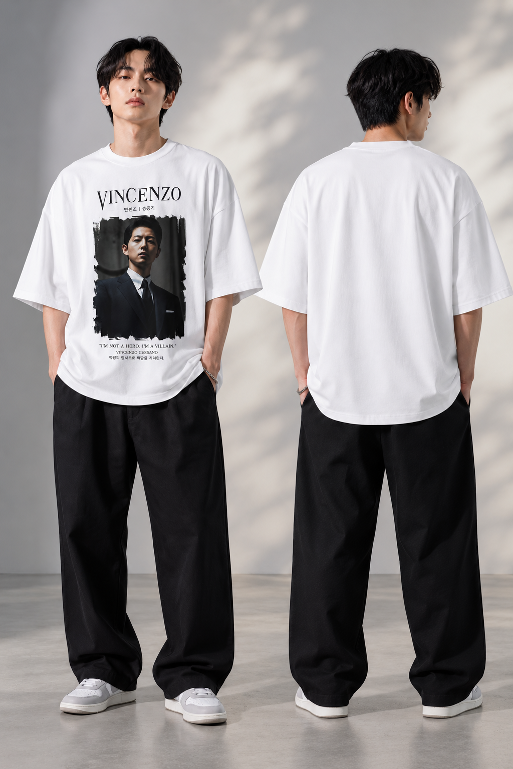 "Vincenzo: Villain's Justice" K-Drama Graphic Oversized T-Shirt — White 3