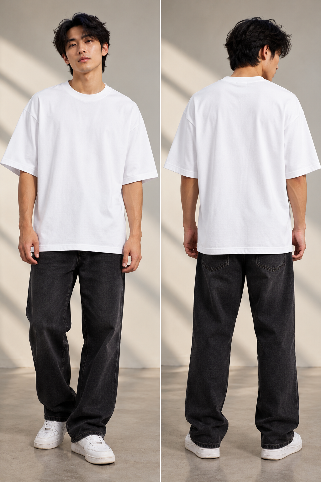 Classic Essential Plain Oversized T-Shirt — White 3