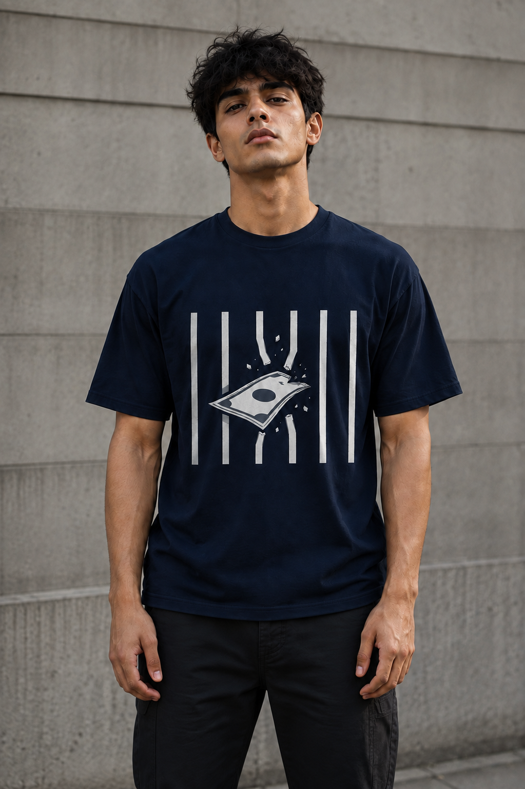 "Break Free Money" Graphic Regular Fit T-Shirt — Navy Blue