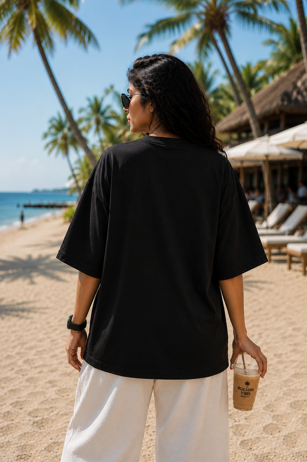 "Overthinking Is My Cardio" Monkey Graphic Oversized T-Shirt — Black 2