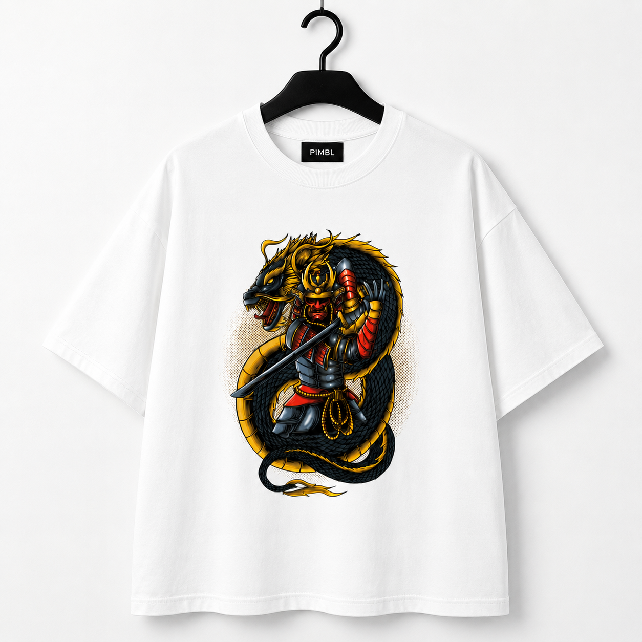 "SAMURAI DRAGON" Mighty Dragon Graphic Oversized T-Shirt  — White 5