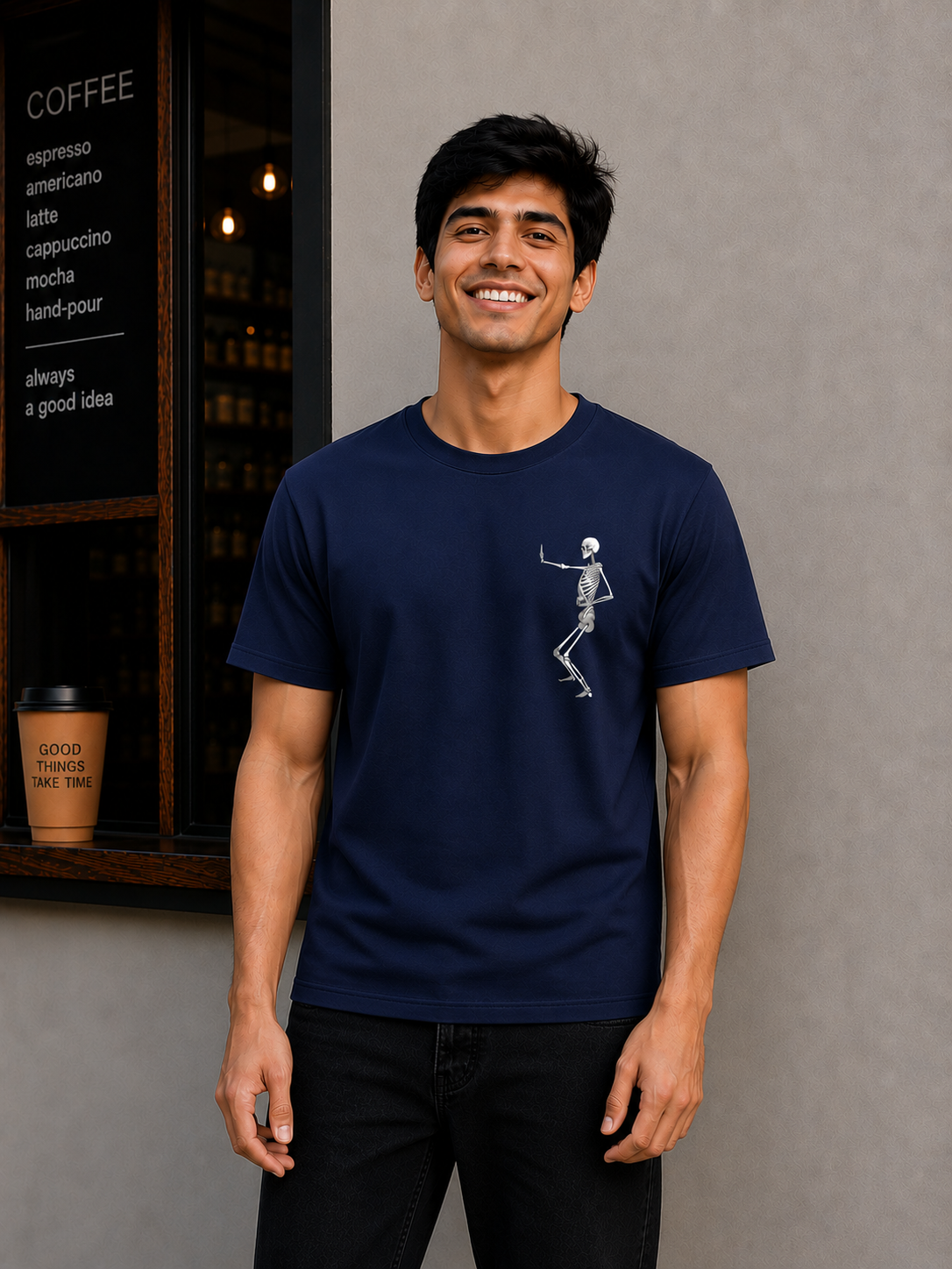 Skelton Graphic T-Shirt regular fit for man and woman  — Navy Blue 3