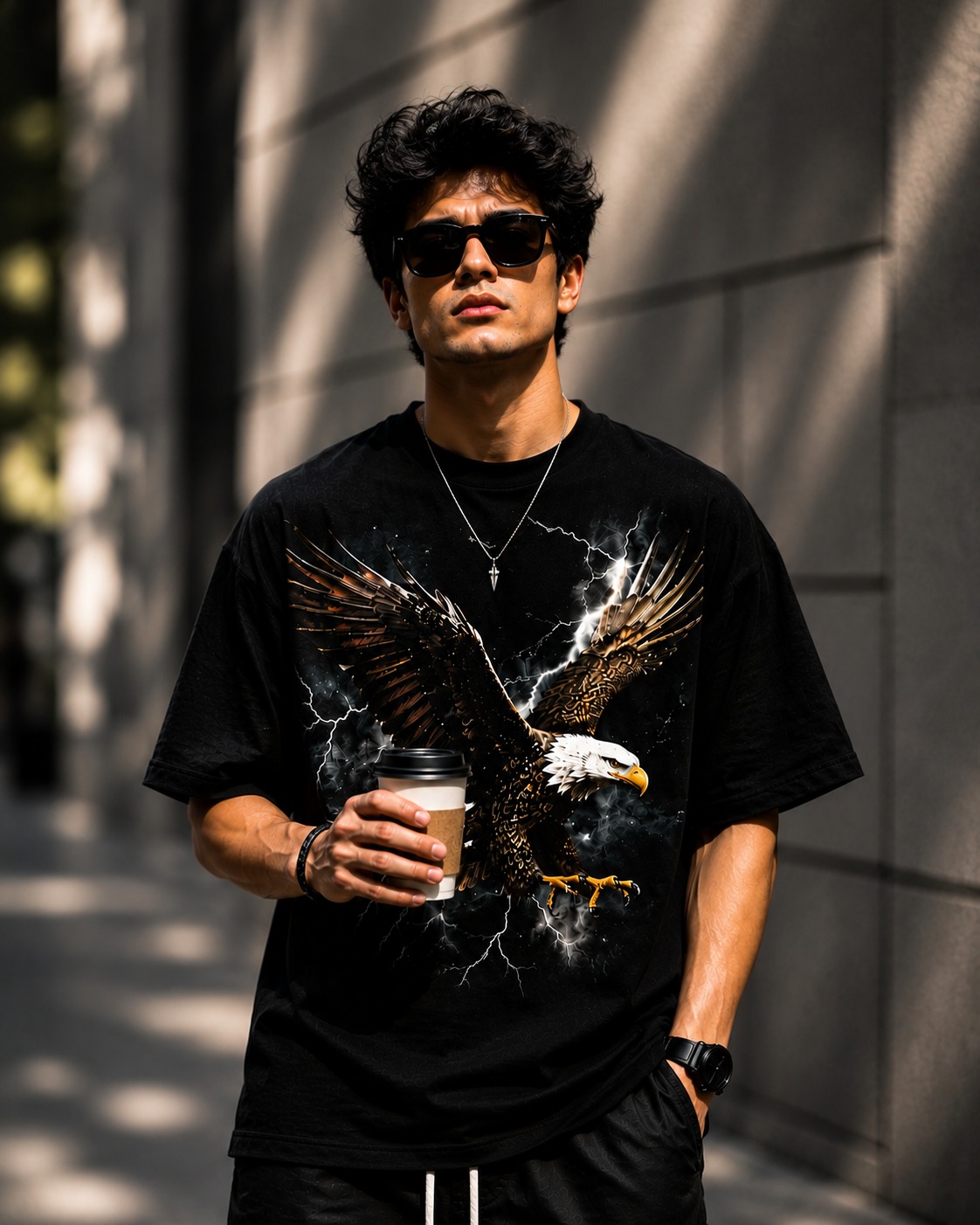 Thunder Eagle Graphic Oversized T-Shirt — Black 2