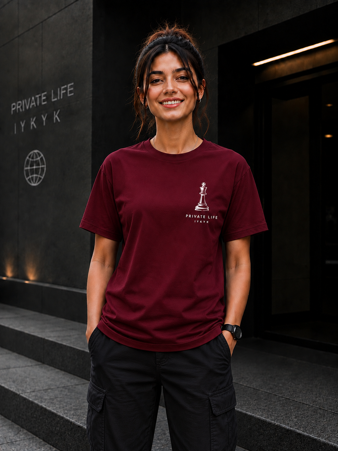"Private Life IYKYK" Chess King Graphic Regular Fit T-Shirt — Maroon 3