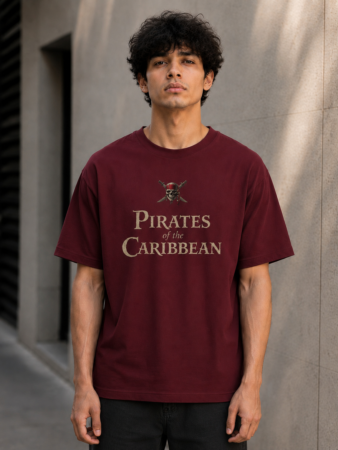 "Pirates of the Caribbean" Graphic Regular Fit T-Shirt — Maroon 2