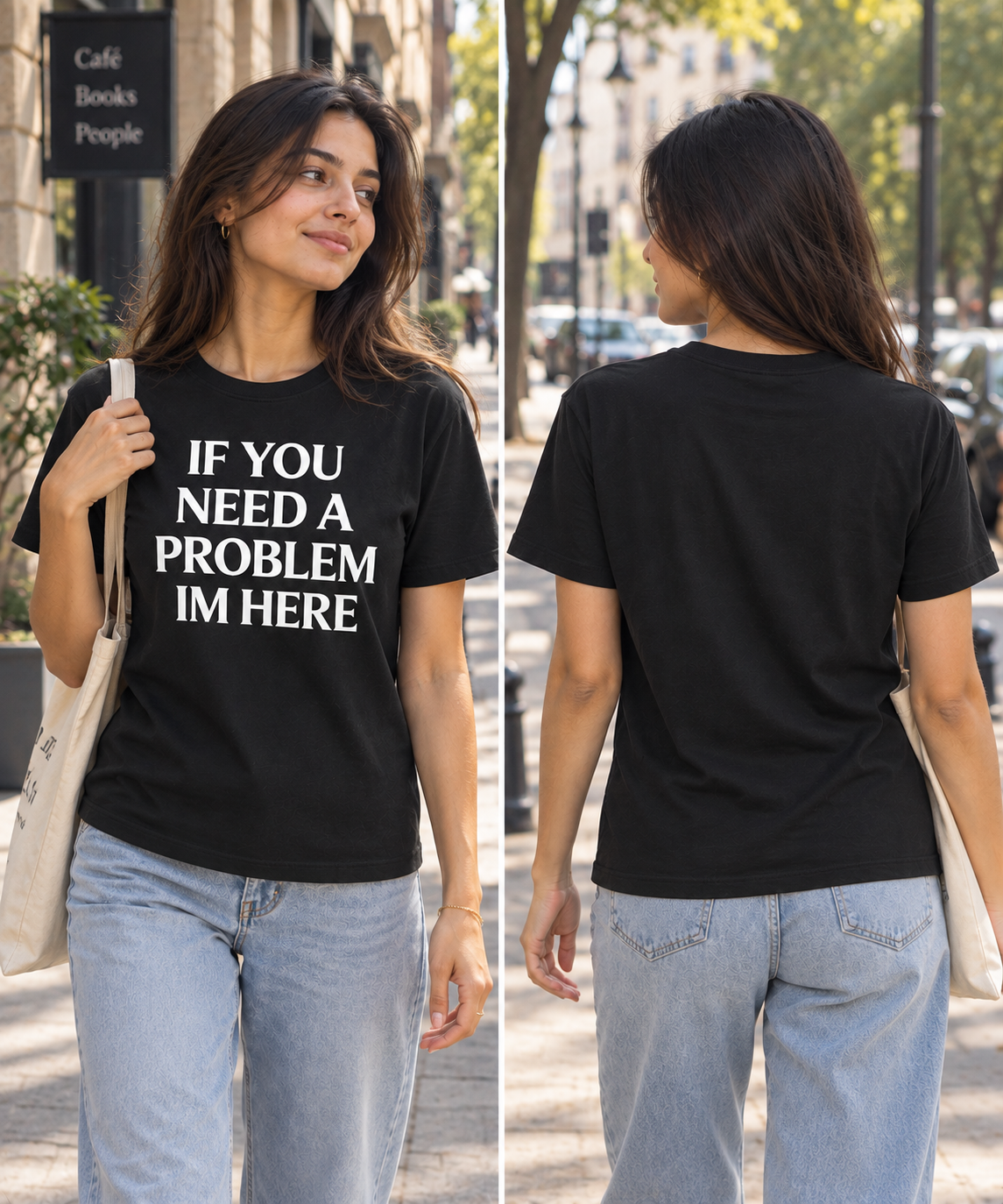 "If You Need A Problem I'm Here" Funny Quote Regular Fit T-Shirt — Black 3