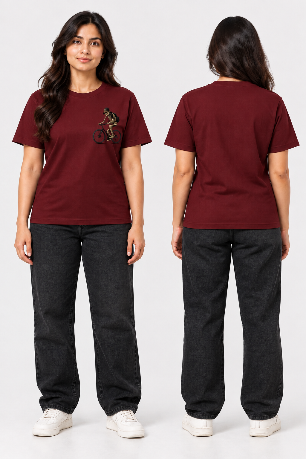 Skeleton Cycling Graphic Regular Fit T-Shirt — Maroon 4