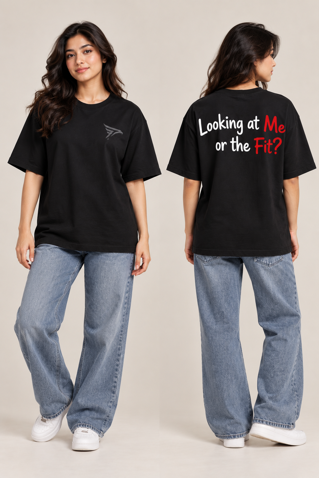 "Looking At Me Or The Fit?" Sarcastic Back Print Regular Fit T-Shirt — Black 4