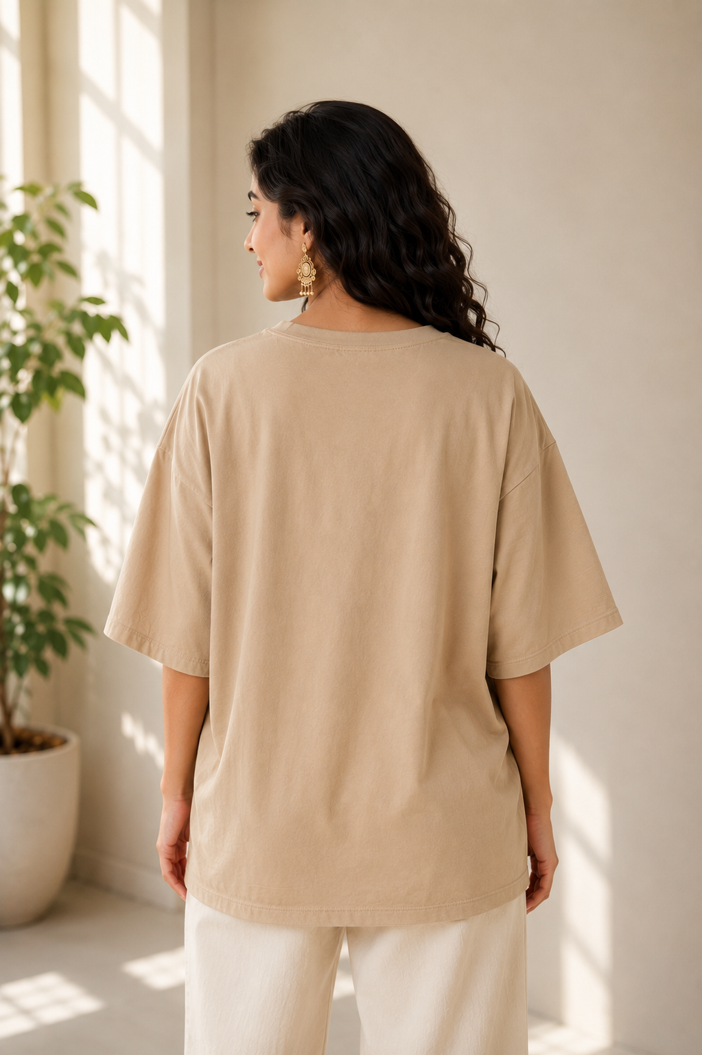 "Moon Princess" Celestial Graphic Oversized T-Shirt — Beige 2