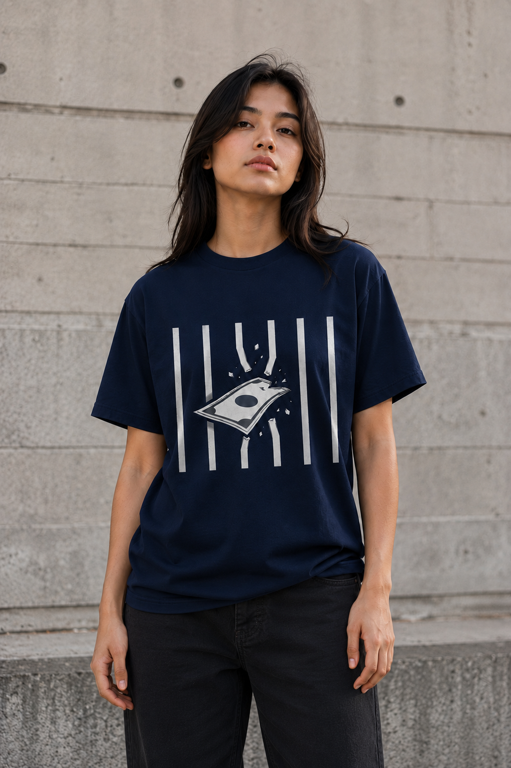 "Break Free Money" Graphic Regular Fit T-Shirt — Navy Blue 3
