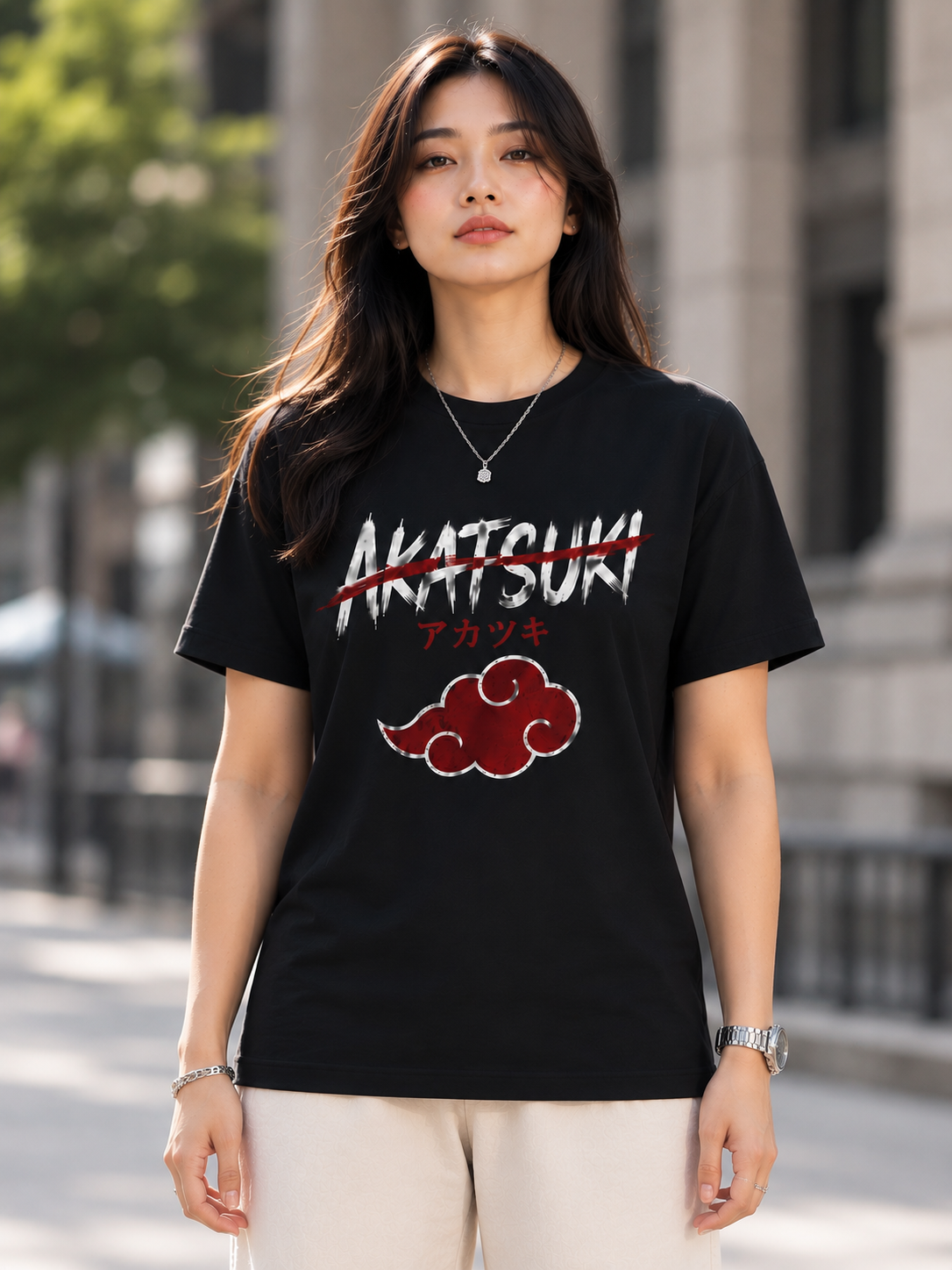 "Akatsuki Red Cloud" Anime Graphic Oversized T-Shirt — Black 3
