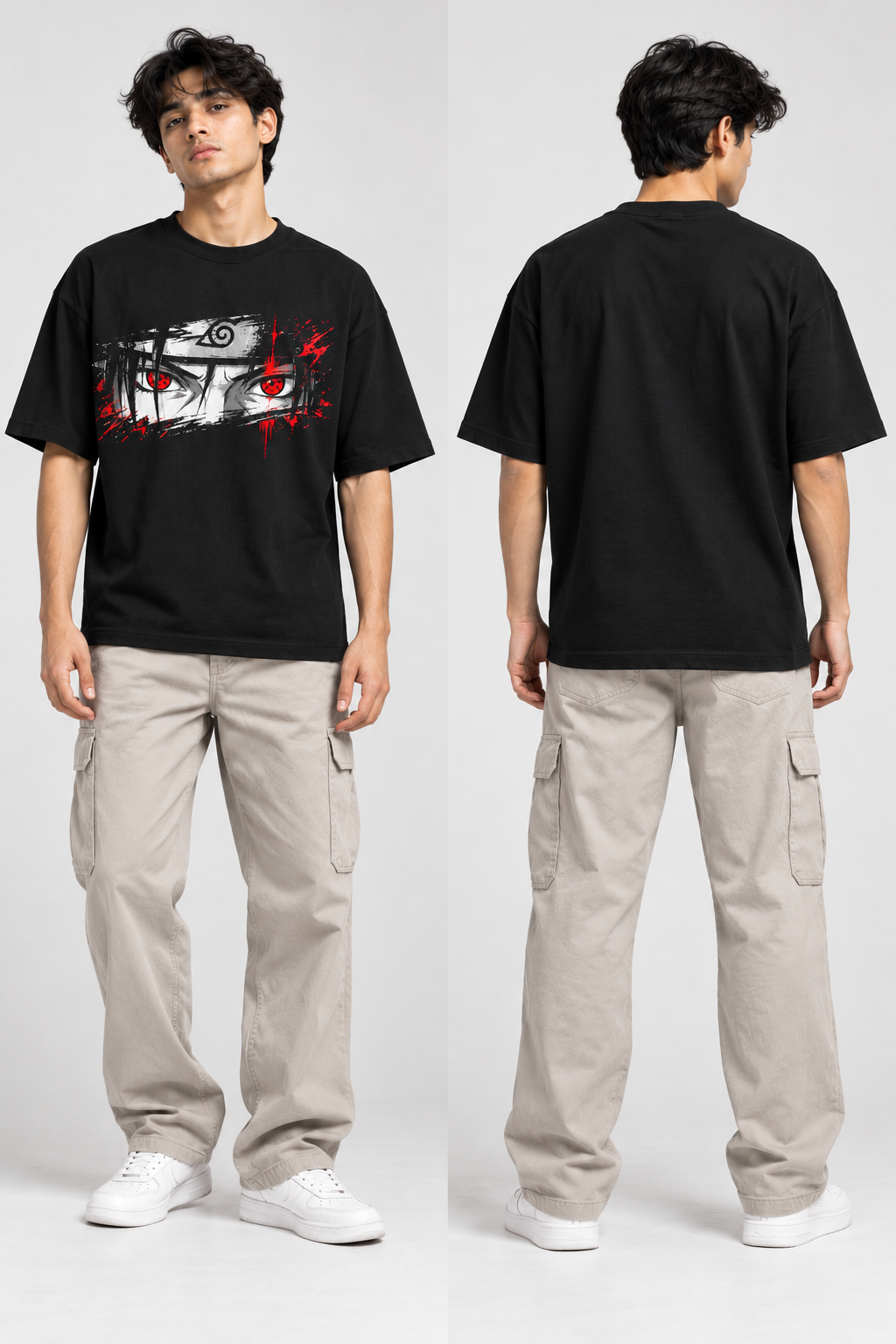 Anime Sharingan Eyes Graphic Oversized T-Shirt — Black 3