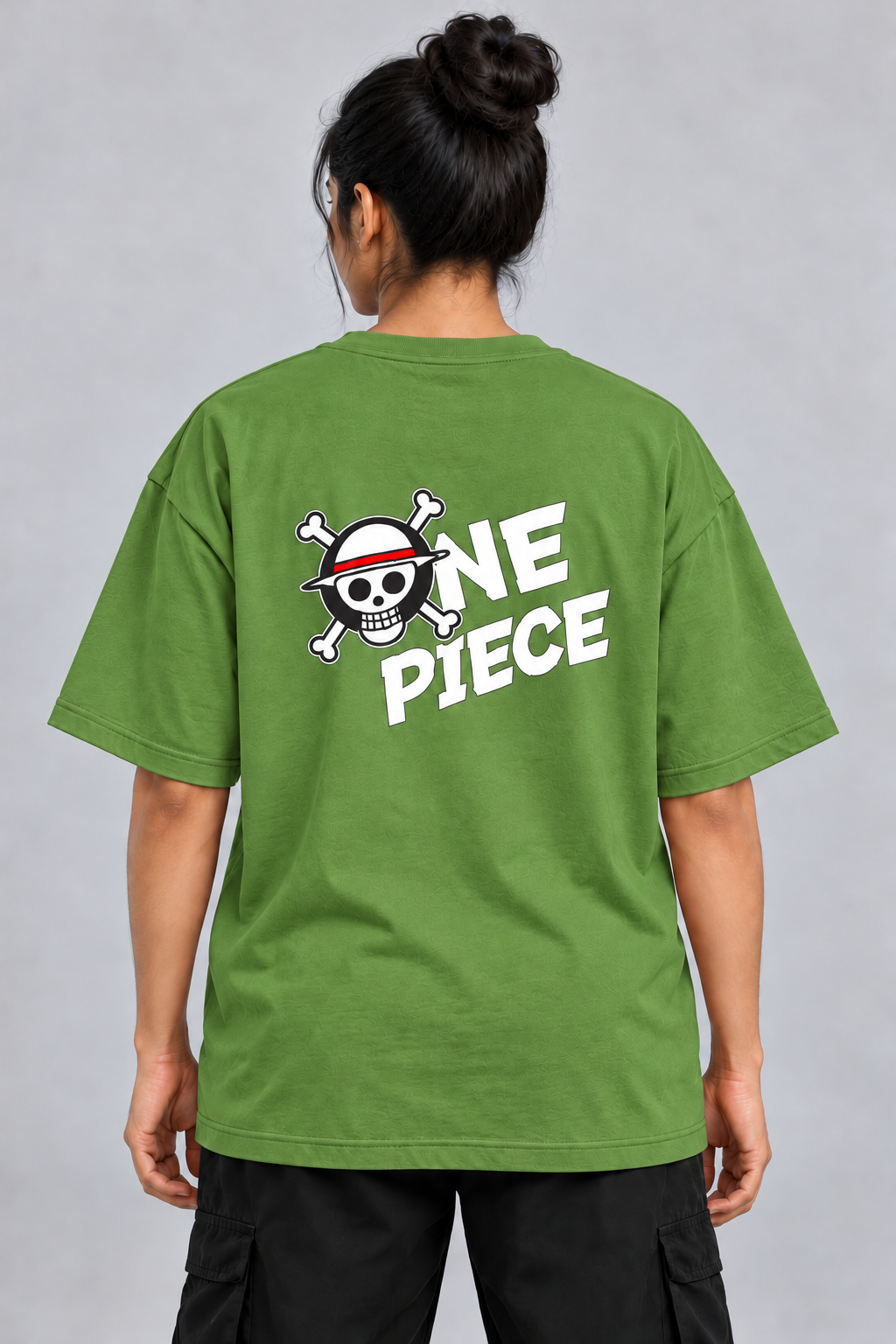 "ONE PIECE" Graphic Oversized T-Shirt — Avocado Green 4