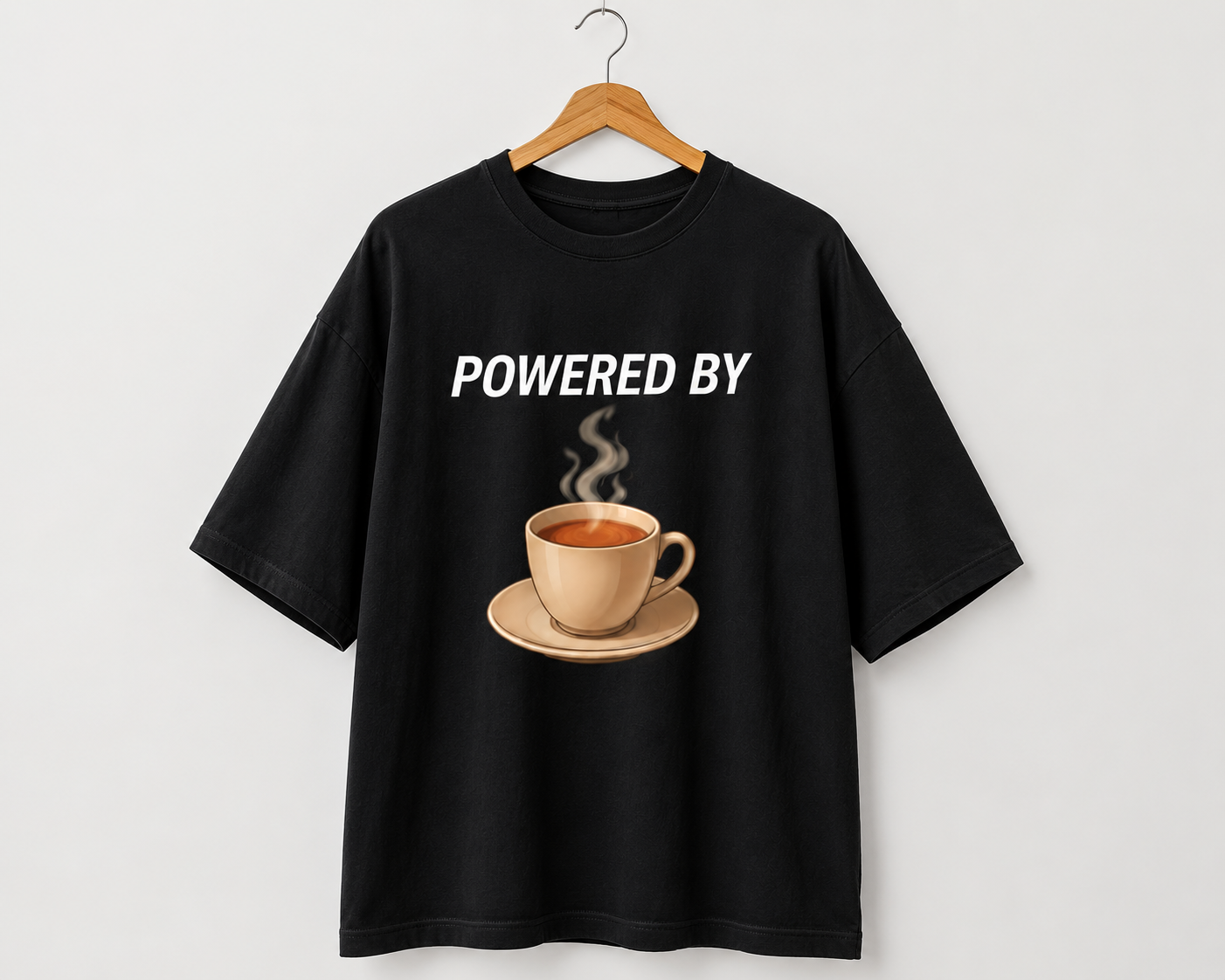 "POWERED BY TEA" Graphic Oversized T-Shirt  — Black 3