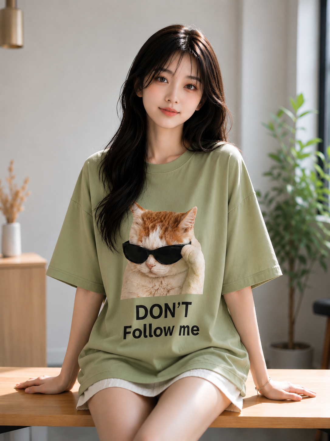 Don't Follow me oversized t shirt | Pimbl Styles  — Avocado Green 3