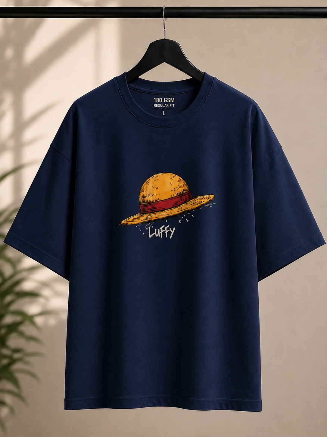 "Luffy Straw Hat" Anime Graphic Regular Fit T-Shirt — Navy Blue 5