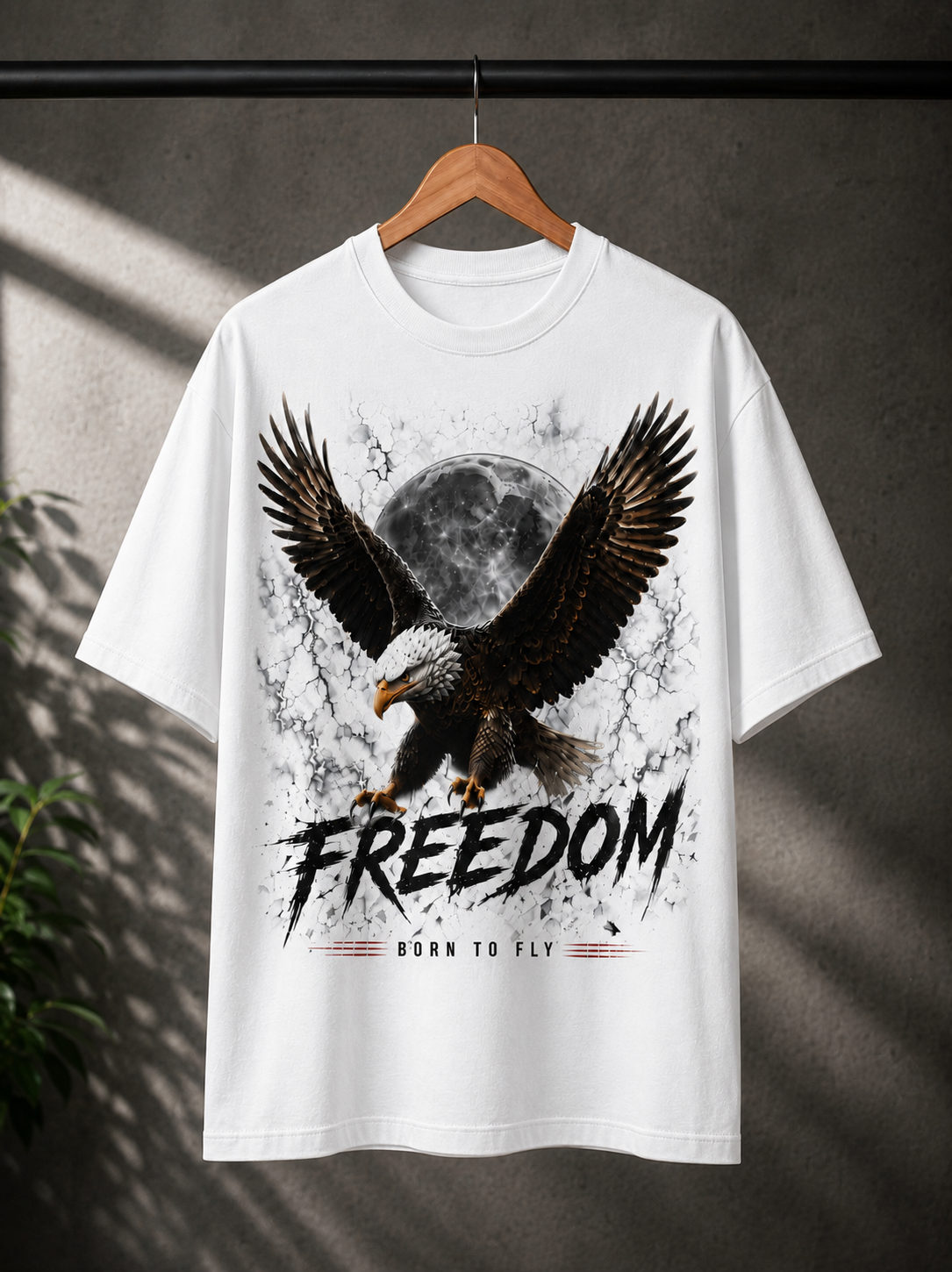 "Freedom: Born to Fly" Eagle Graphic Oversized T-Shirt — White 4