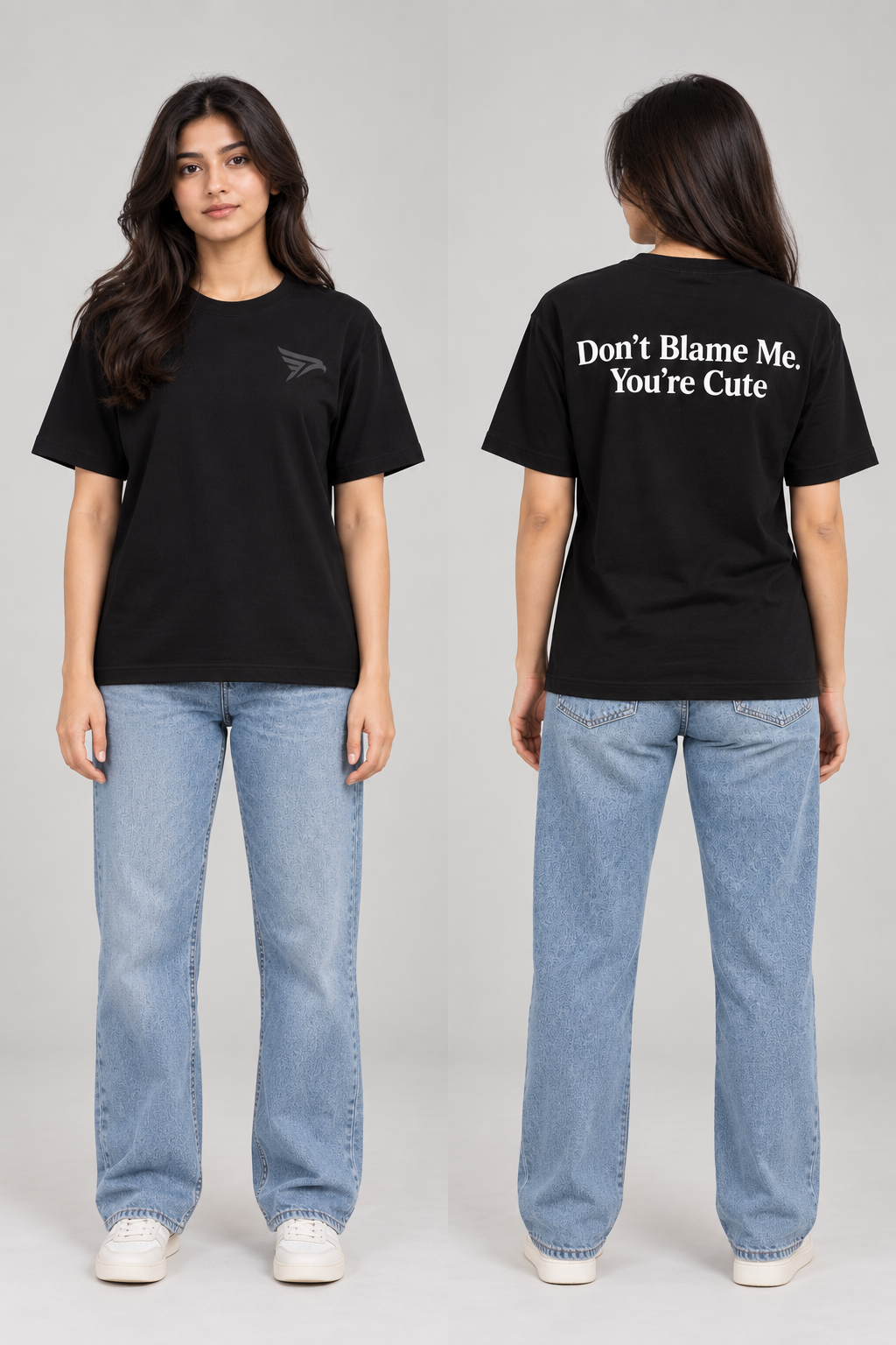"Don't Blame Me. You're Cute" Back Print Regular Fit T-Shirt — Black 4