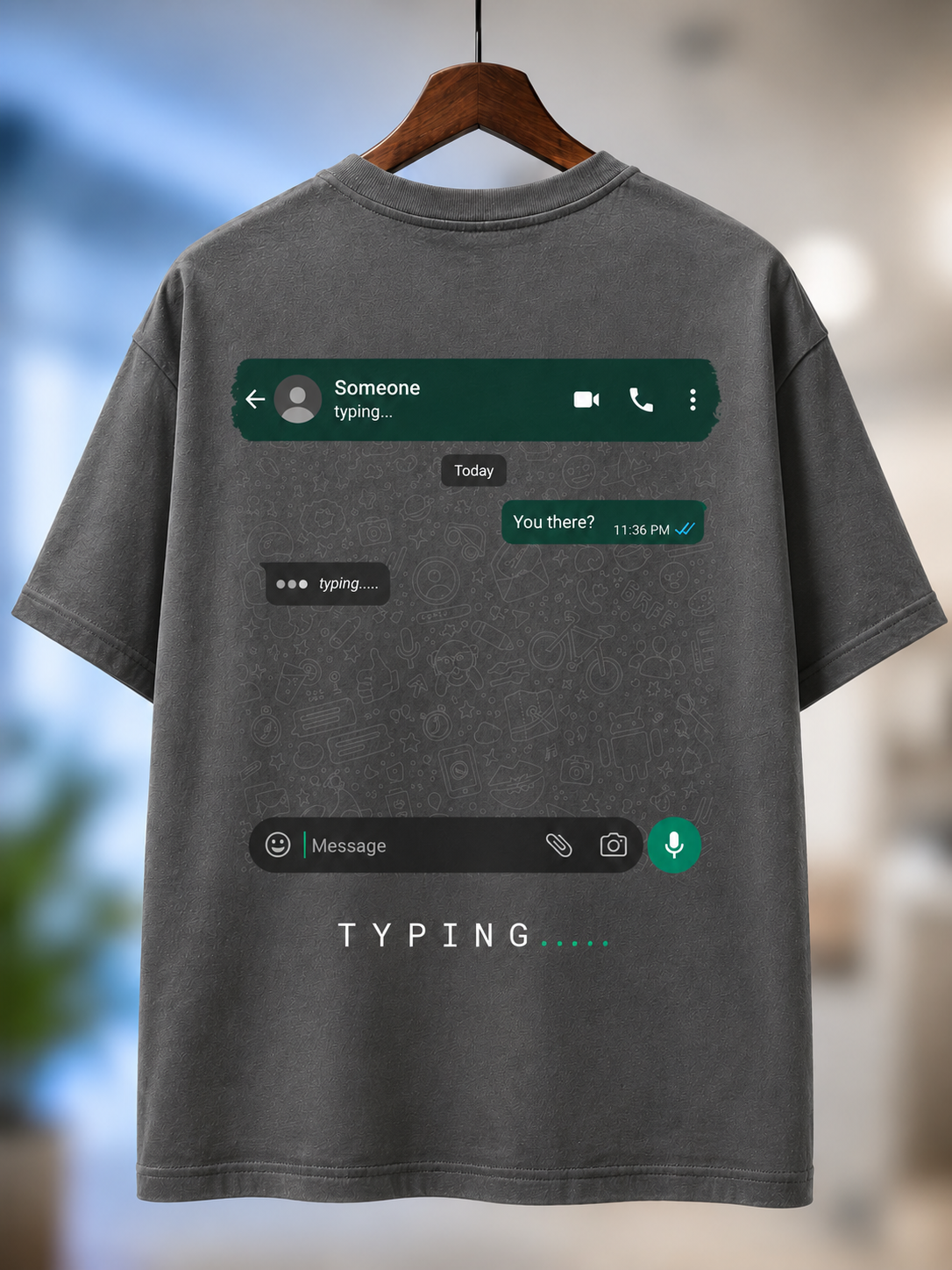 Typing... Oversized Black T-Shirt – WhatsApp Inspired Graphic | PIMBL STYLES — Smokey Grey 6