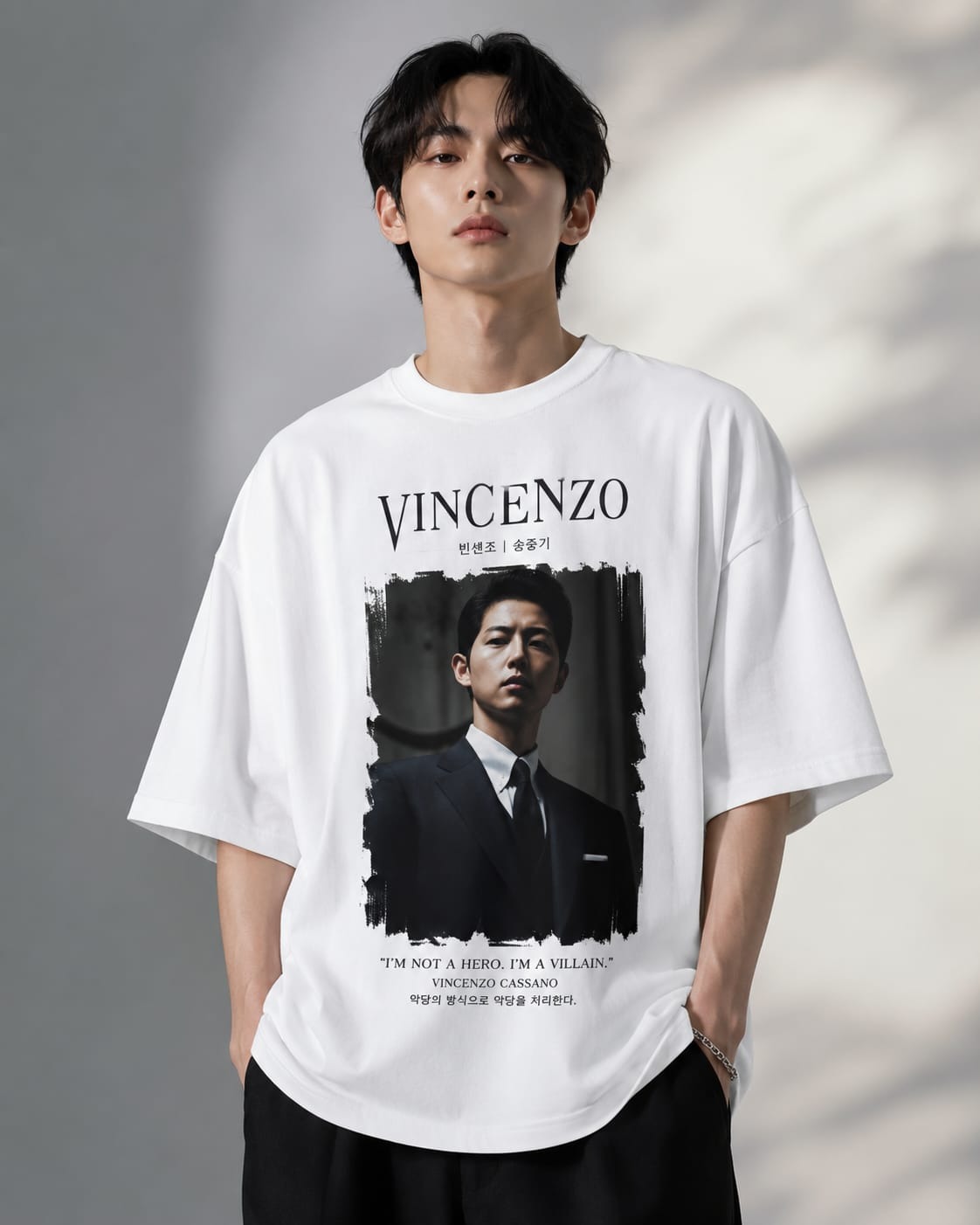 "Vincenzo: Villain's Justice" K-Drama Graphic Oversized T-Shirt — White