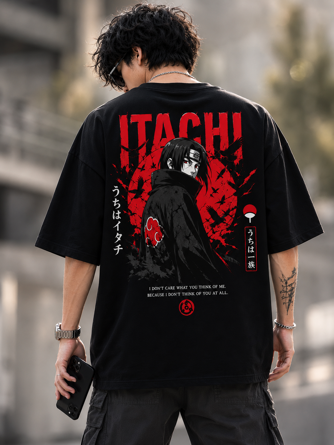"Itachi Uchiha: Shadow Crow" Anime Graphic Oversized T-Shirt — Black 1