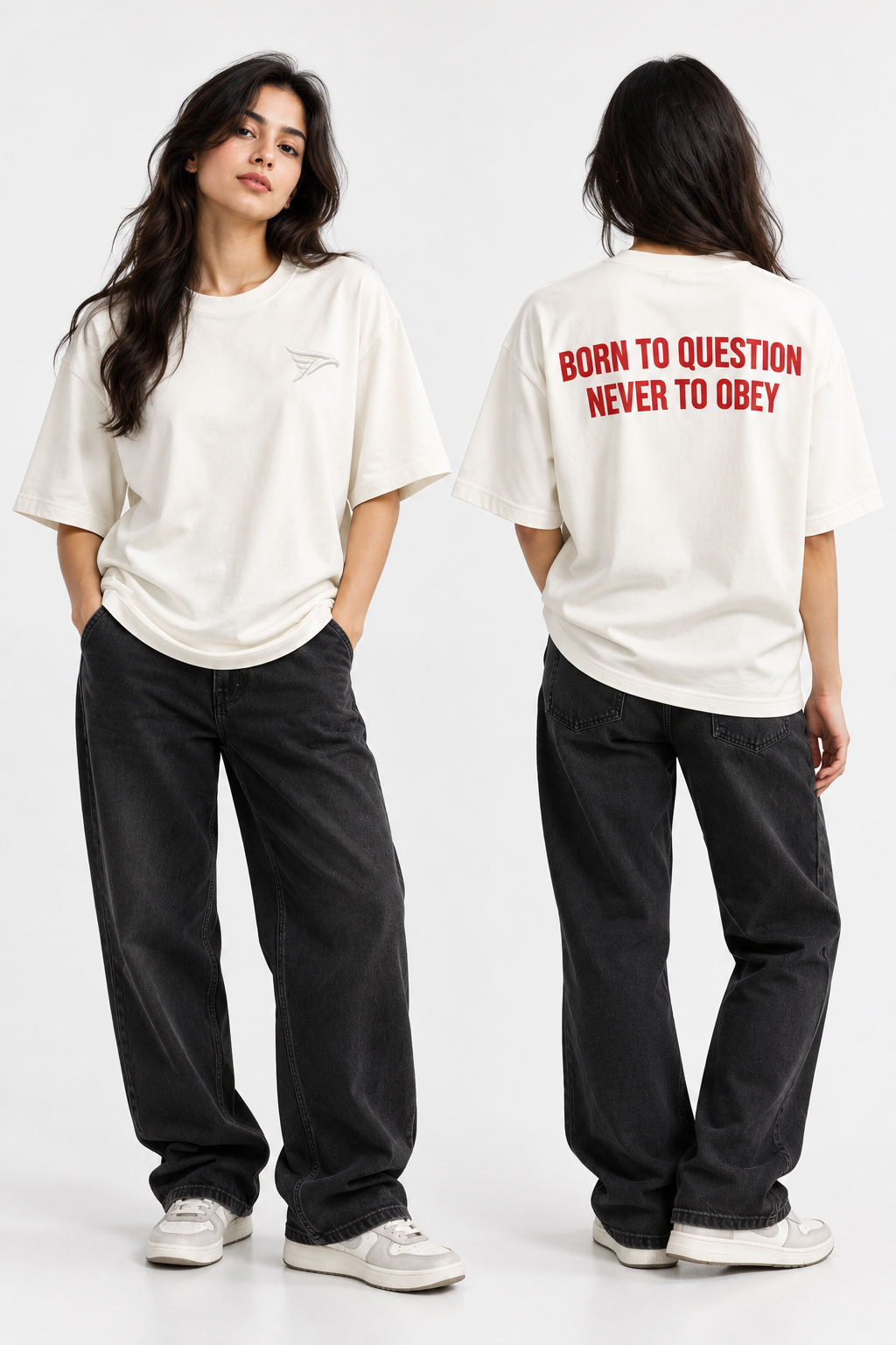 "Born To Question Never To Obey" Back Print Regular Fit T-Shirt — White 4