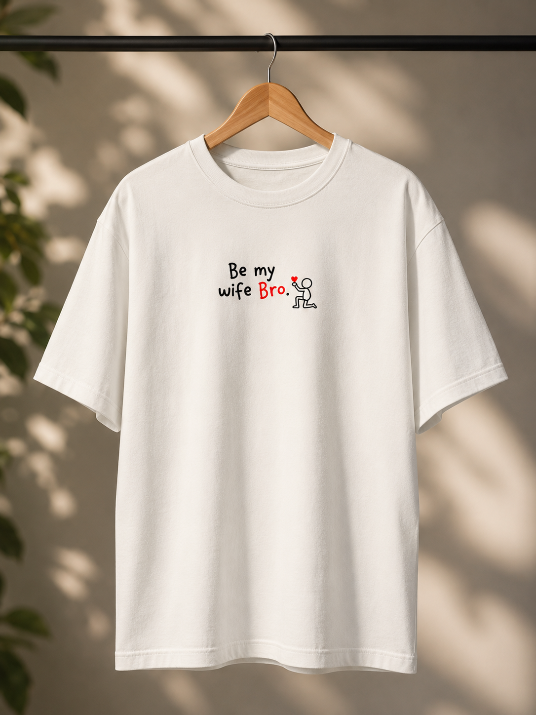 "Be My Wife Bro" Funny Stick Figure Graphic Regular Fit T-Shirt — White 3