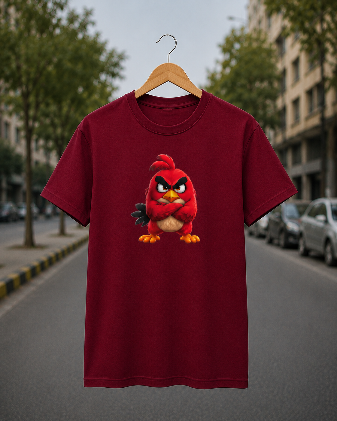 "Angry Bird" Graphic Regular Fit T-Shirt — Maroon 3