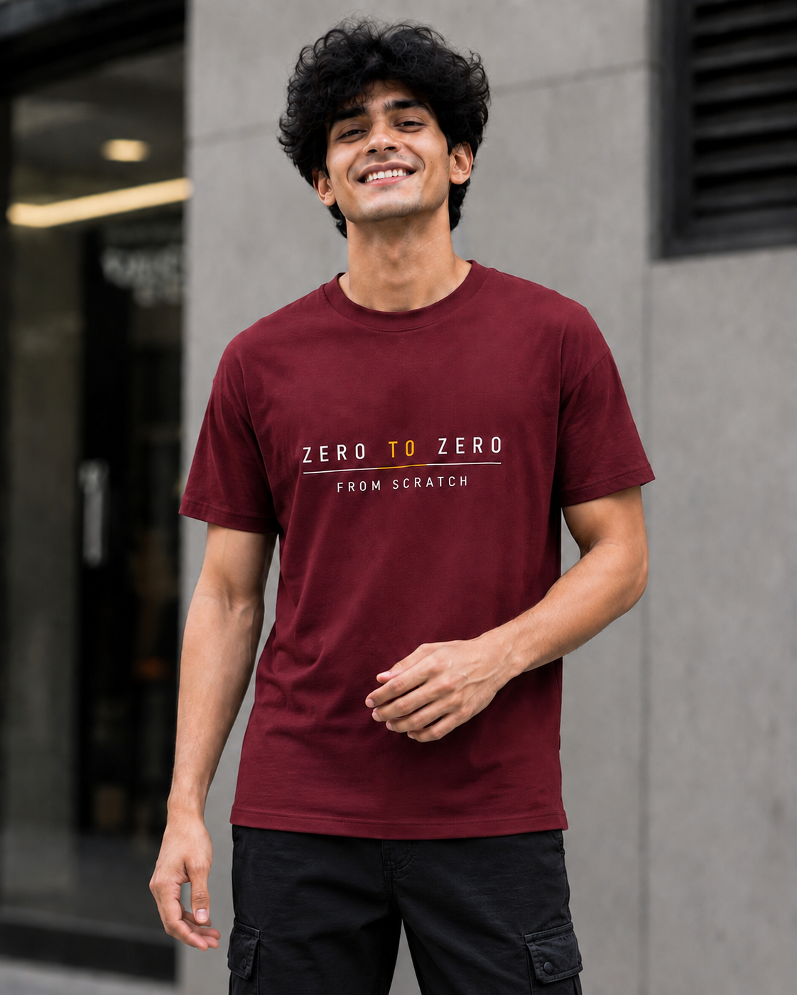 "Zero To Zero" Sarcastic Graphic Regular Fit T-Shirt — Maroon 3