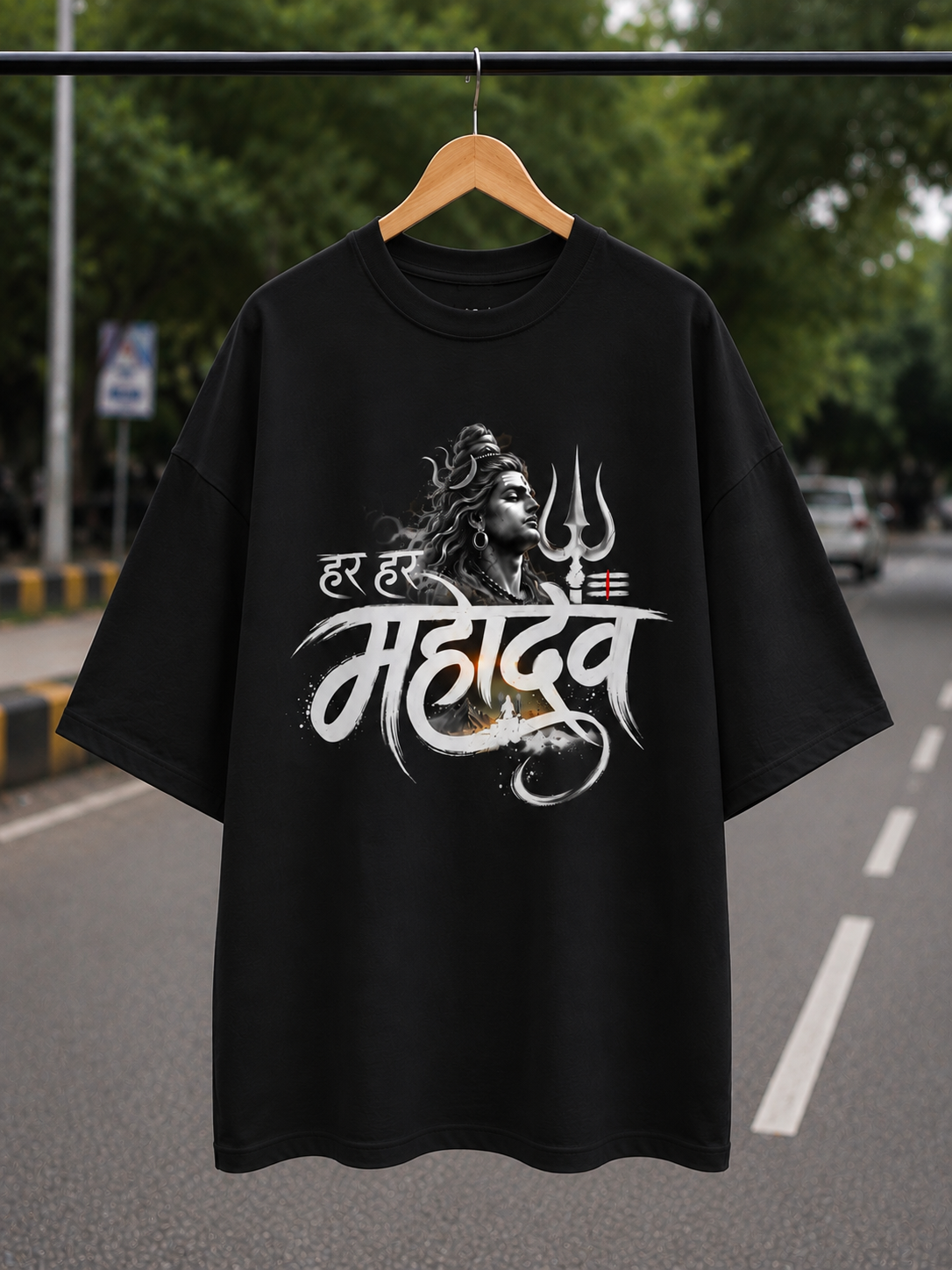  '‘हर हर महादेव’' Typographic Oversized T-Shirt — Black 3