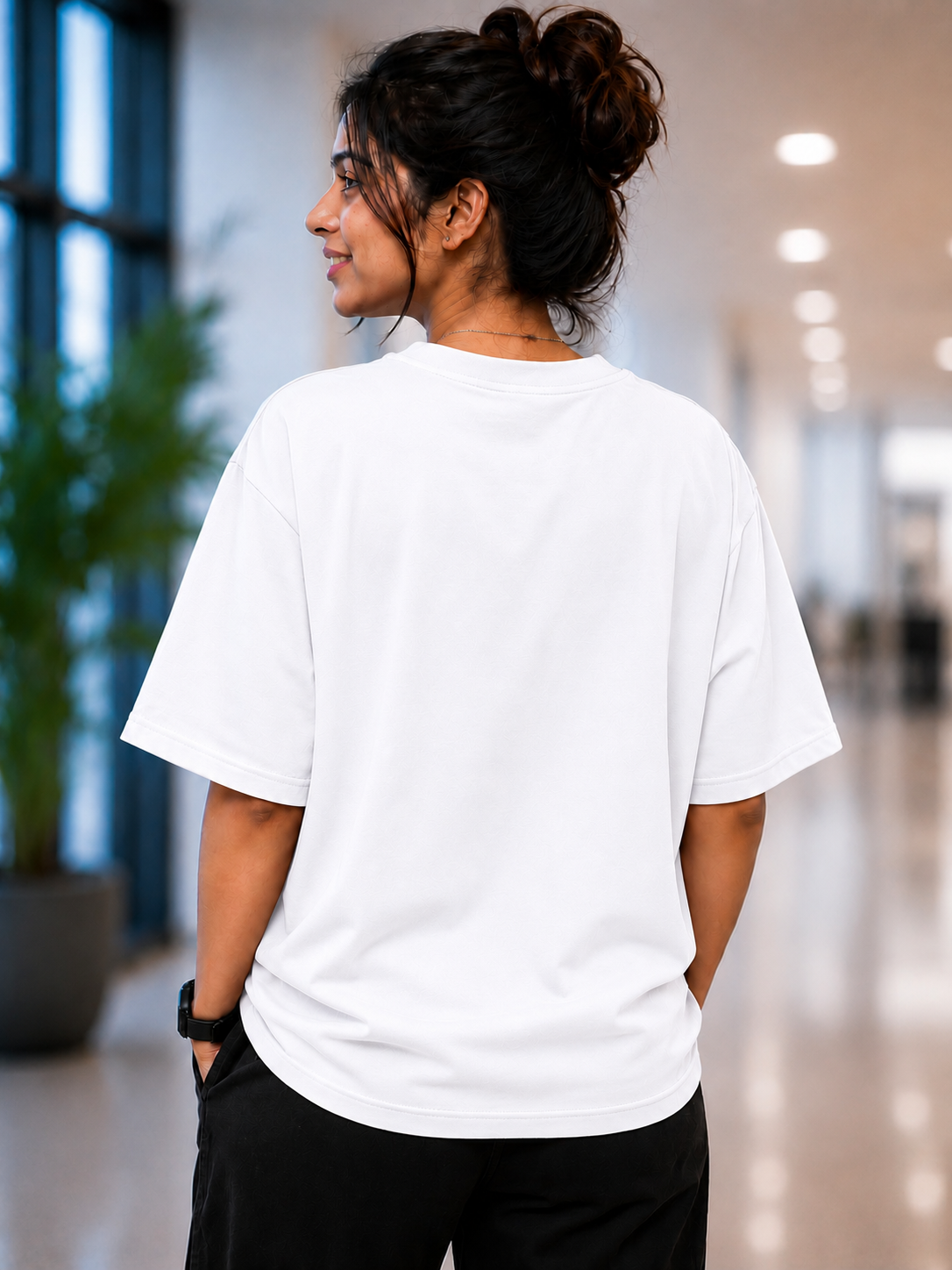Classic Essential Plain Oversized T-Shirt — White 2