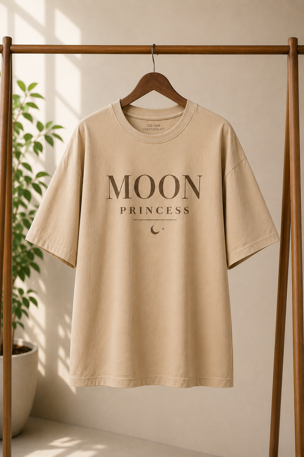 "Moon Princess" Celestial Graphic Oversized T-Shirt — Beige 3