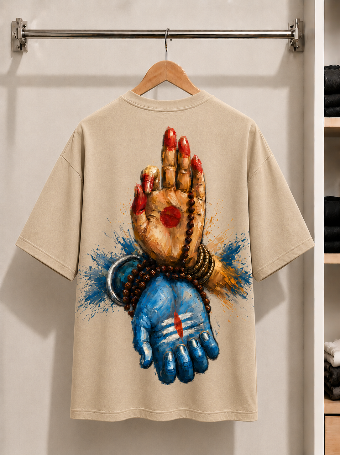 Har Har Mahadev Oversized Graphic T-Shirt | PIMBL Styles — Beige 5