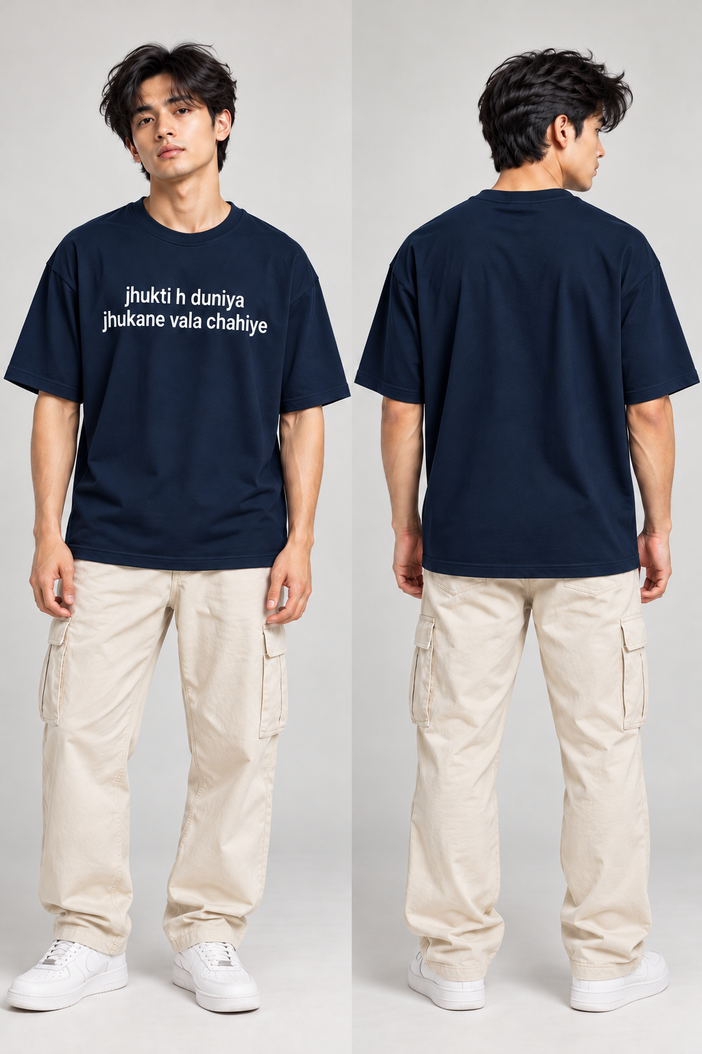 "Jhukti Hai Duniya" Hindi Dialogue Regular Fit T-Shirt — Navy Blue 3