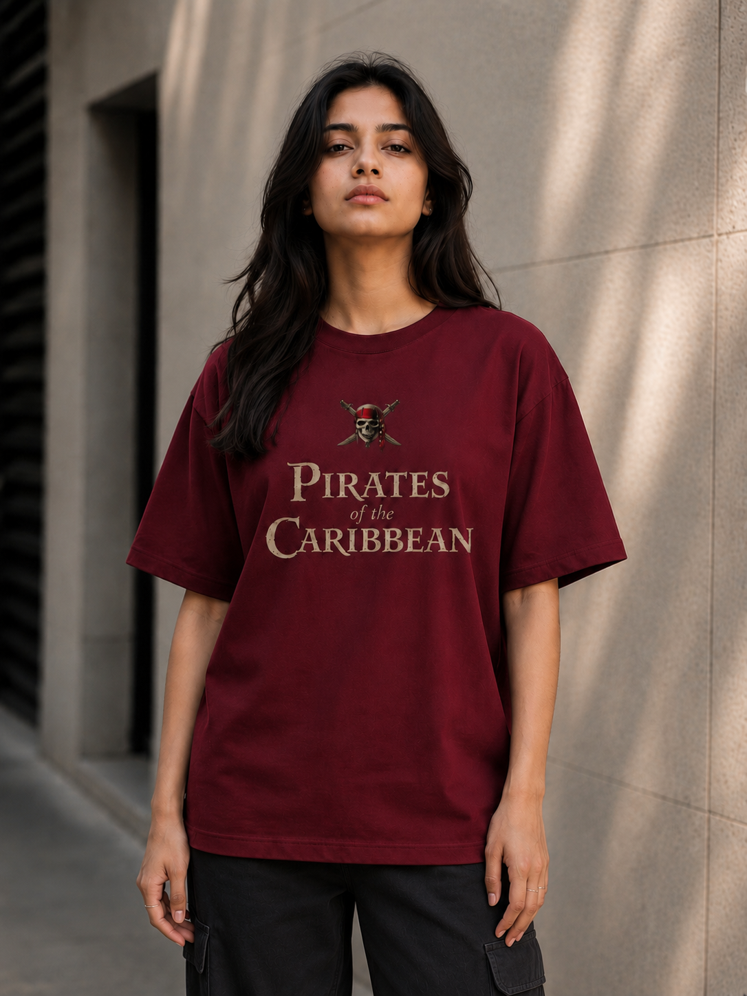 "Pirates of the Caribbean" Graphic Regular Fit T-Shirt — Maroon