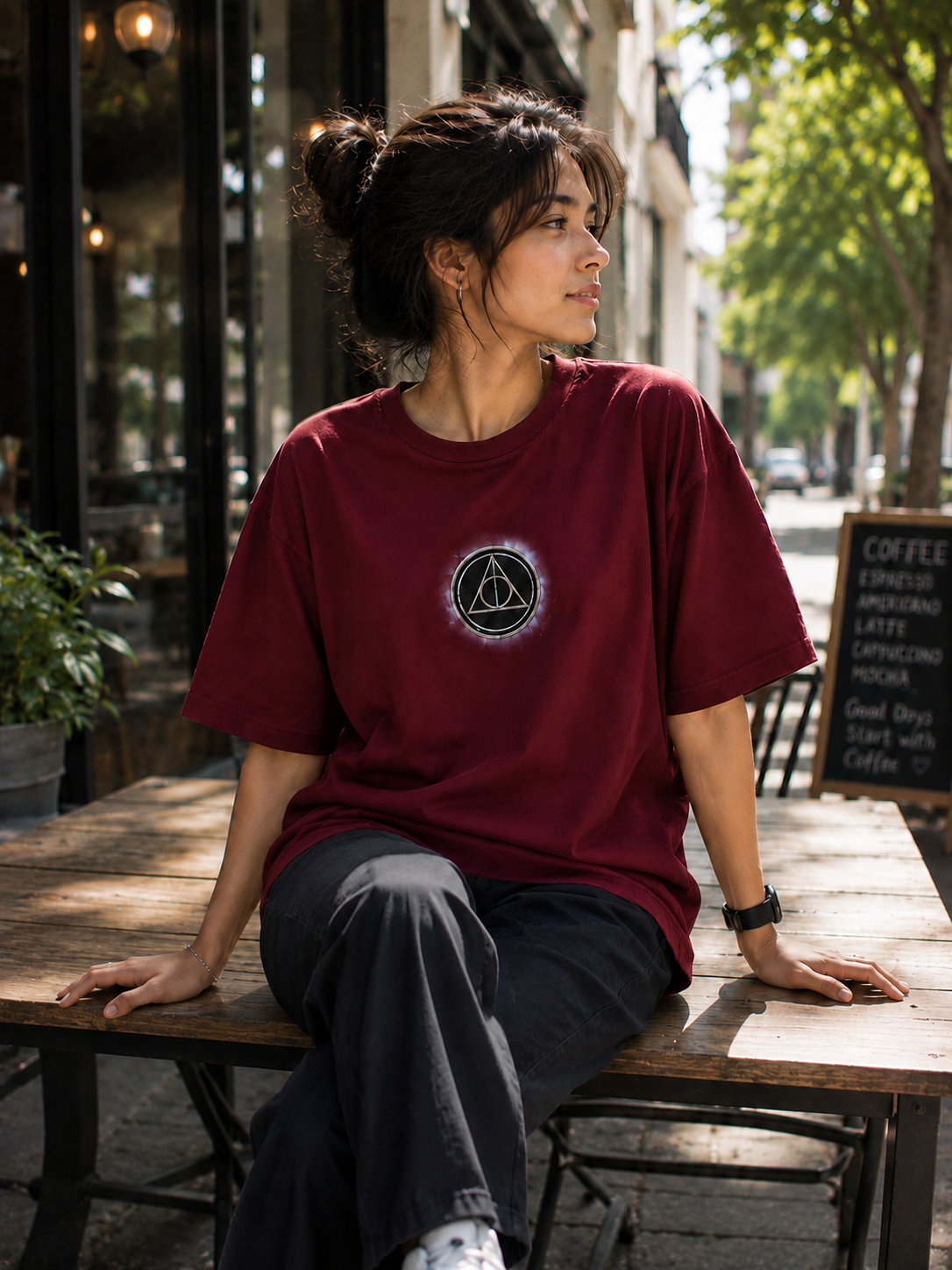"Glowing Deathly Hallows" Harry Potter Graphic Regular Fit T-Shirt — Maroon 3