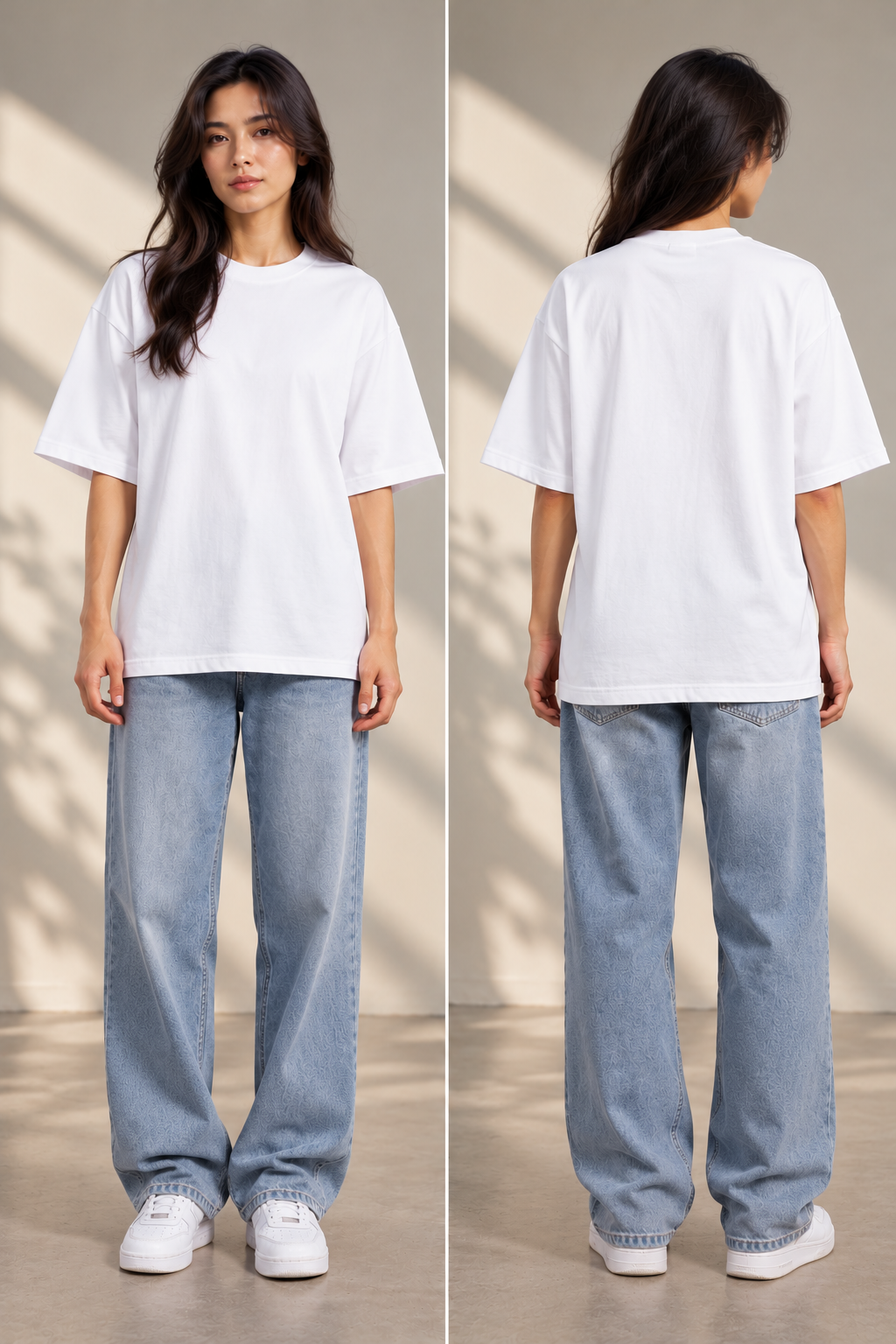 Classic Essential Plain Oversized T-Shirt — White 4