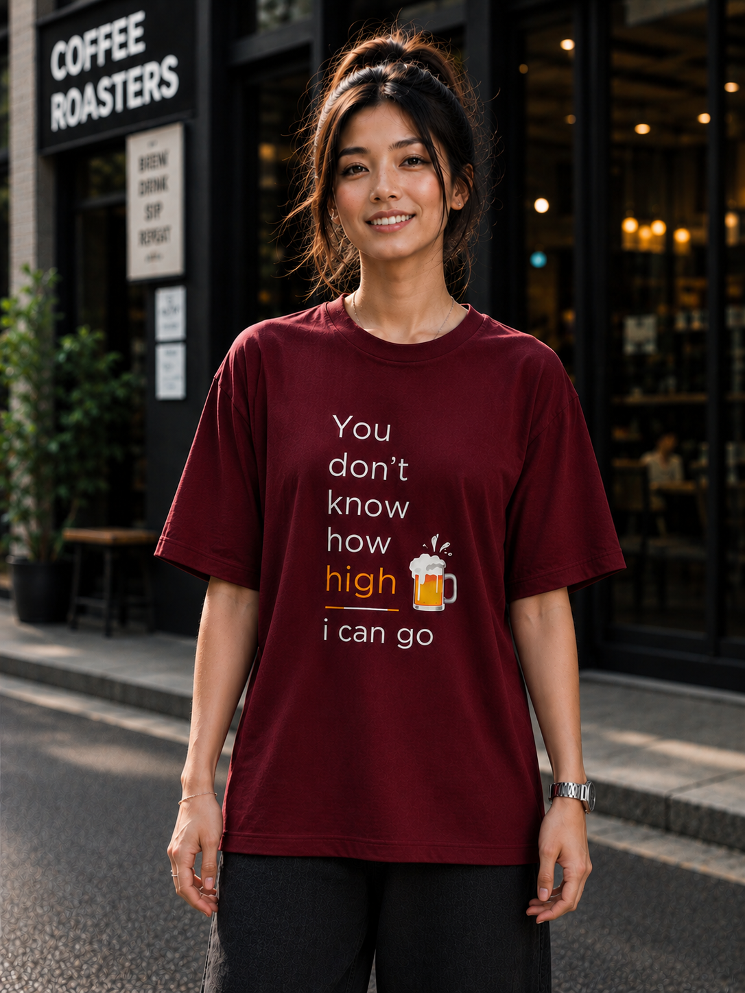 "How High I Can Go" Beer Graphic Regular Fit T-Shirt — Maroon 3