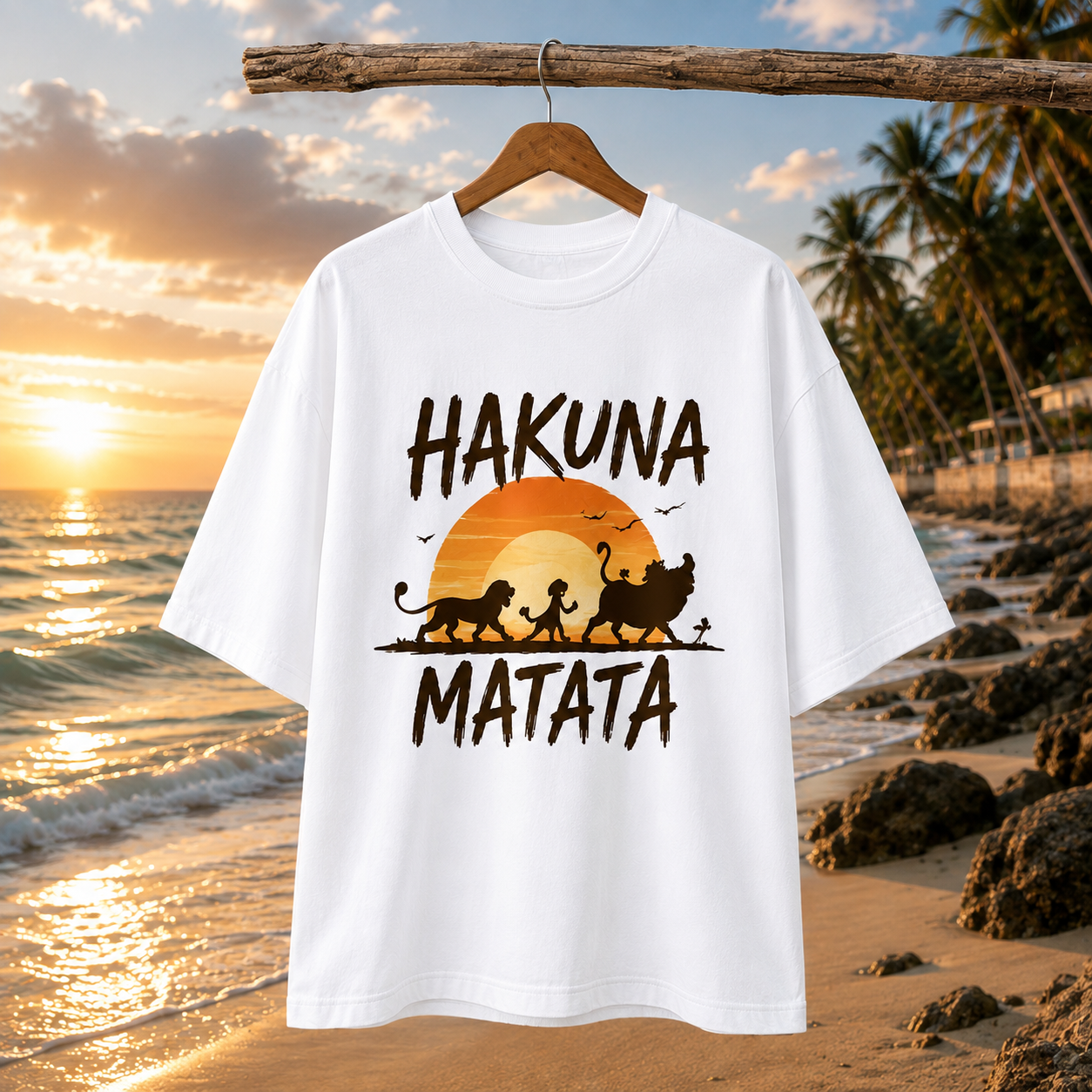 "HAKUNA MATATA" No worries for the rest of your days Graphic Oversized T-shirt  — White 3