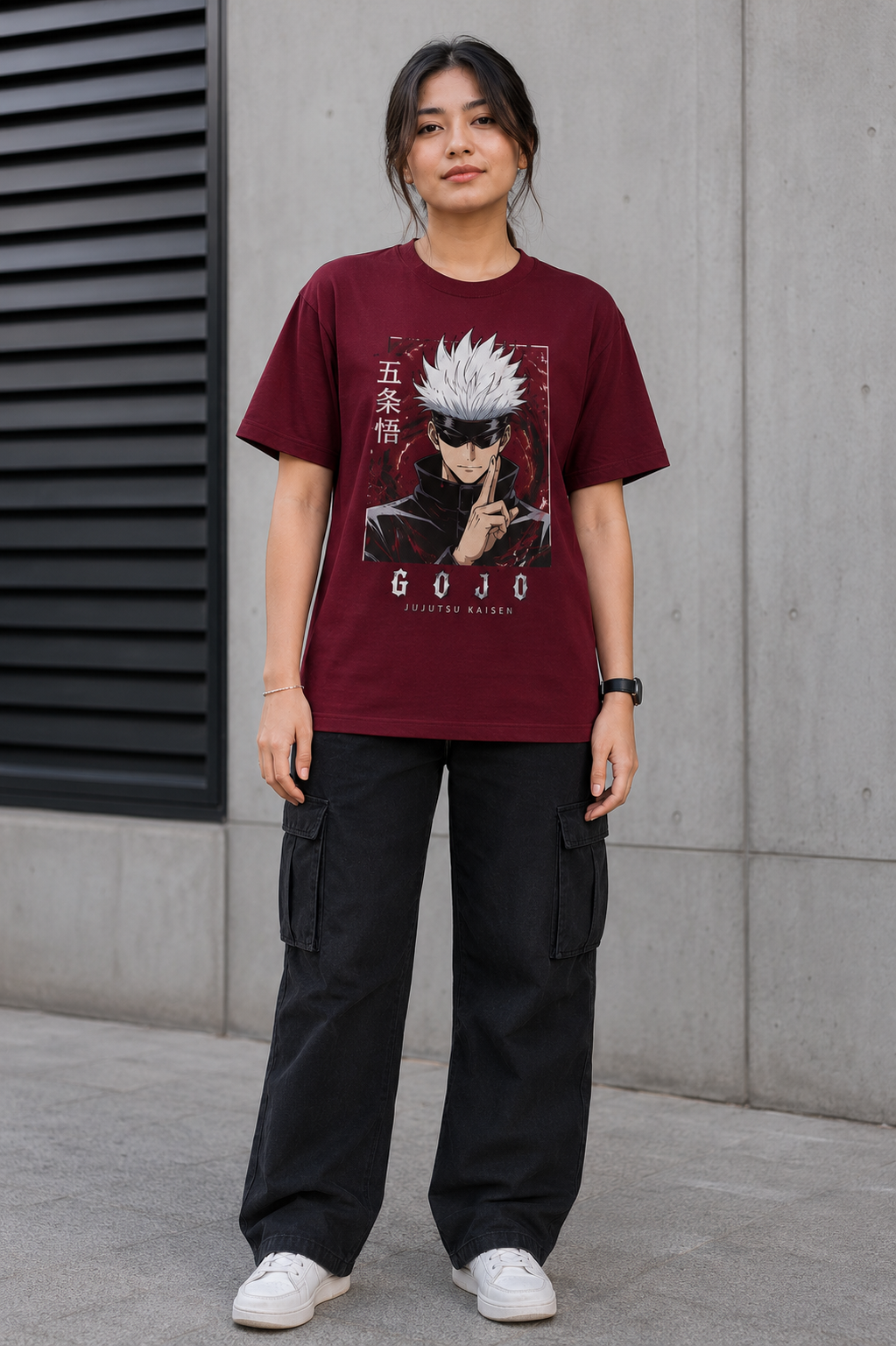 "Gojo Satoru: Unlimited Void" Anime Graphic Regular Fit T-Shirt — Maroon 3