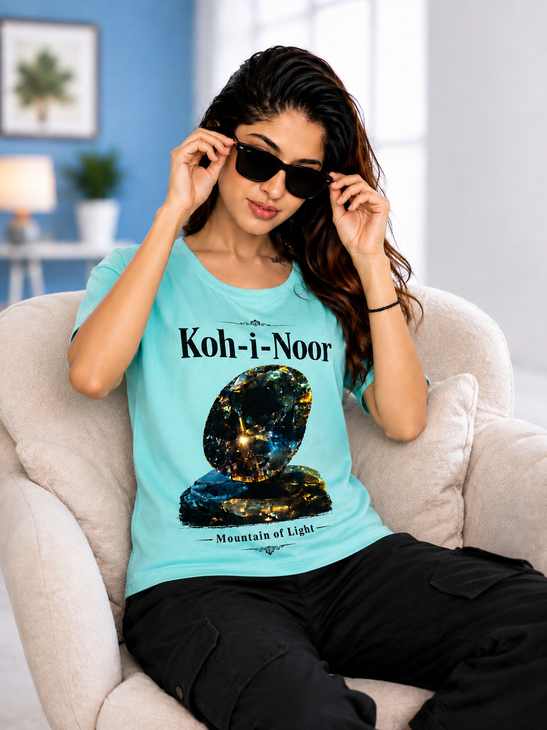  'Koh-i-Noor' The mountain of light and india Pride normal fit t shirt  — Sea-Green 2