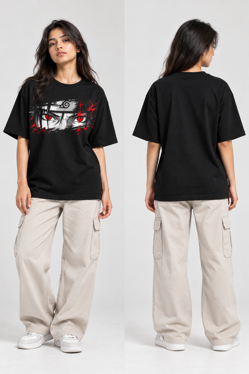 Anime Sharingan Eyes Graphic Oversized T-Shirt — Black 4