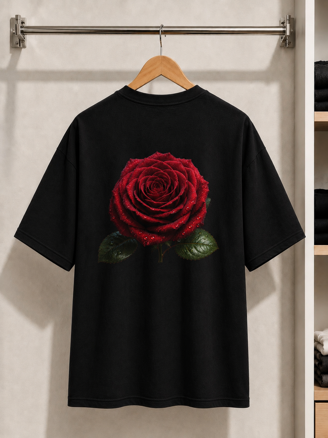 Elegant Red Rose  Black Graphic T-Shirt for Women — Black 4