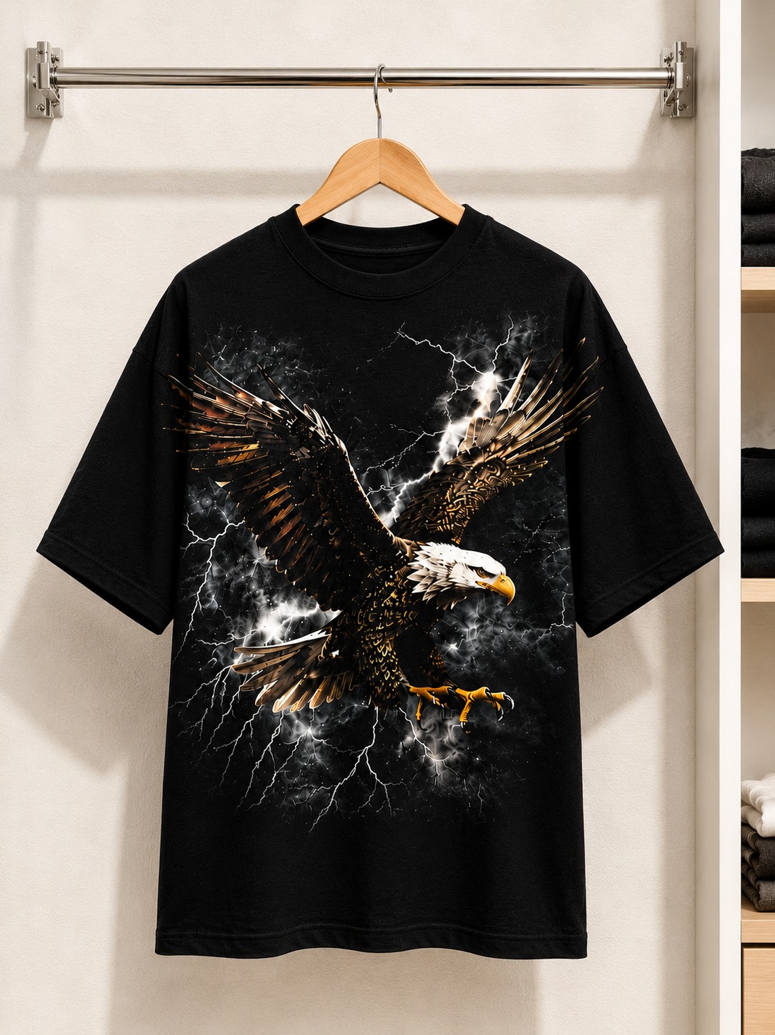 Thunder Eagle Graphic Oversized T-Shirt — Black 5