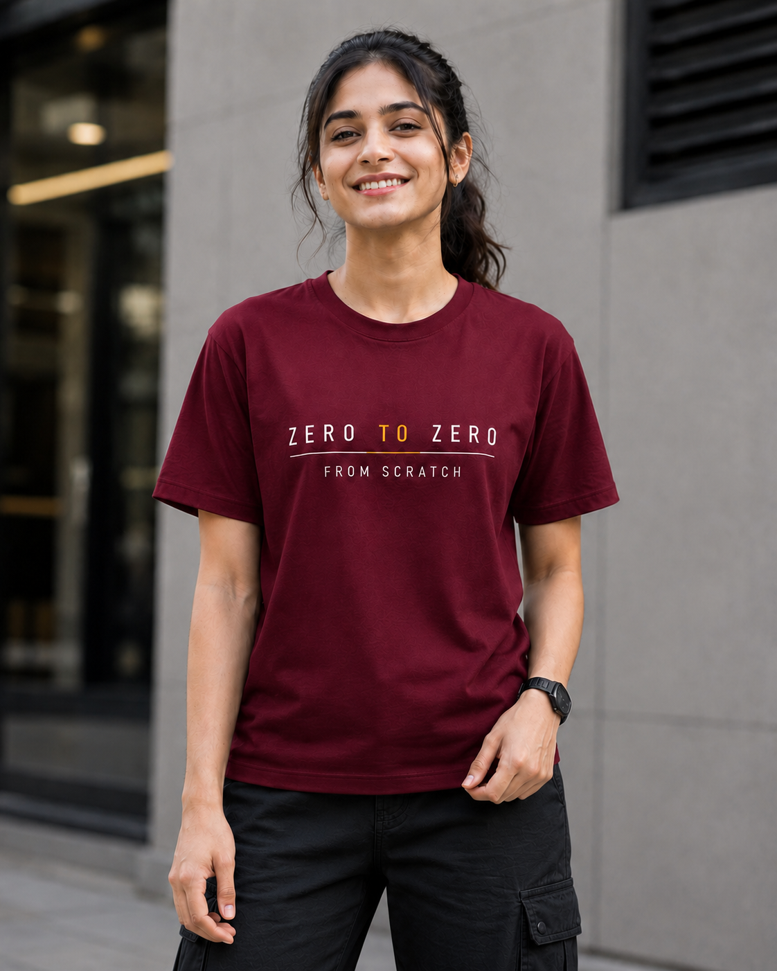 "Zero To Zero" Sarcastic Graphic Regular Fit T-Shirt — Maroon 1