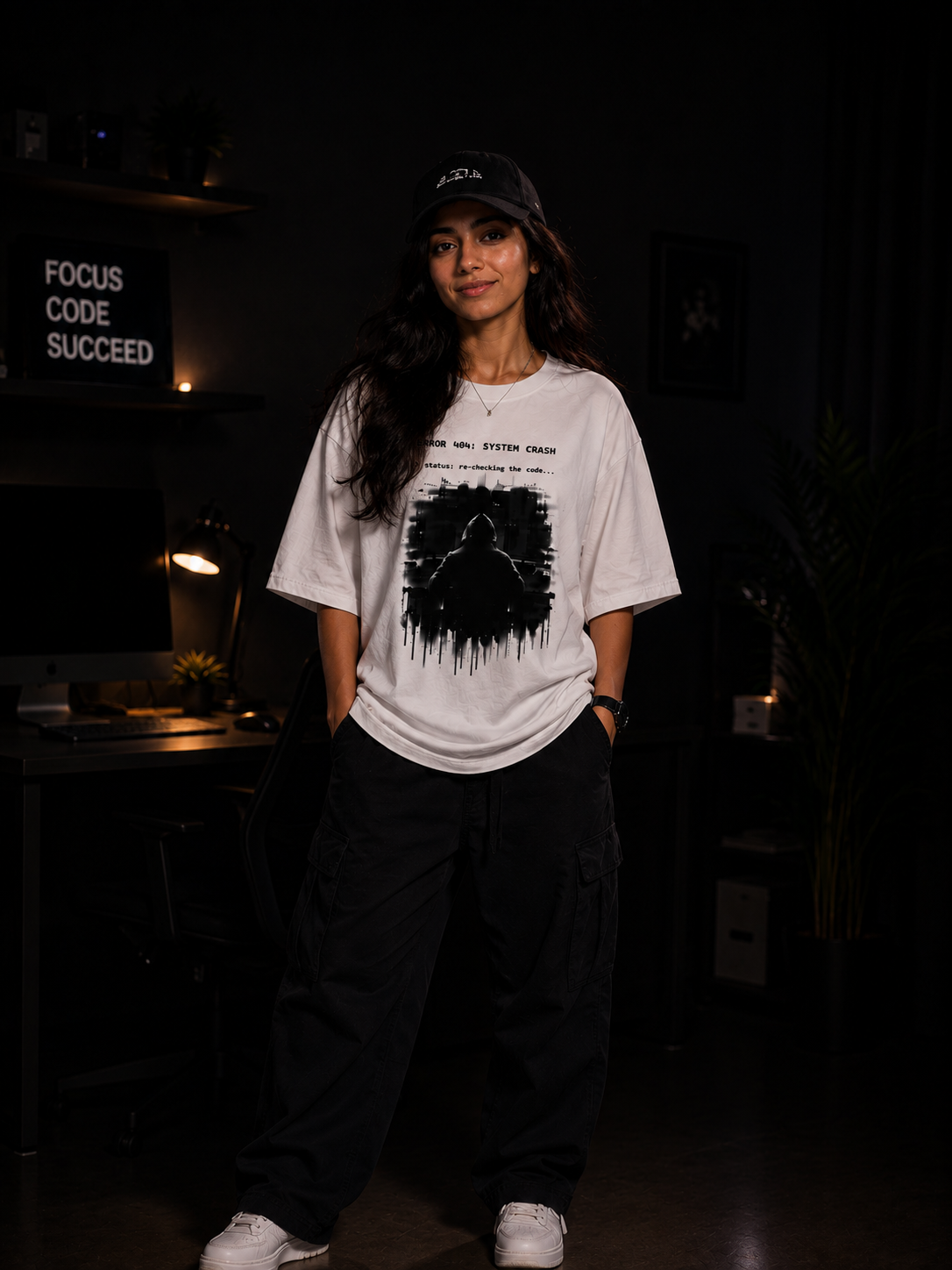 ERROR 404: SYSTEM CRASH Oversized Graphic T-Shirt  — White 4