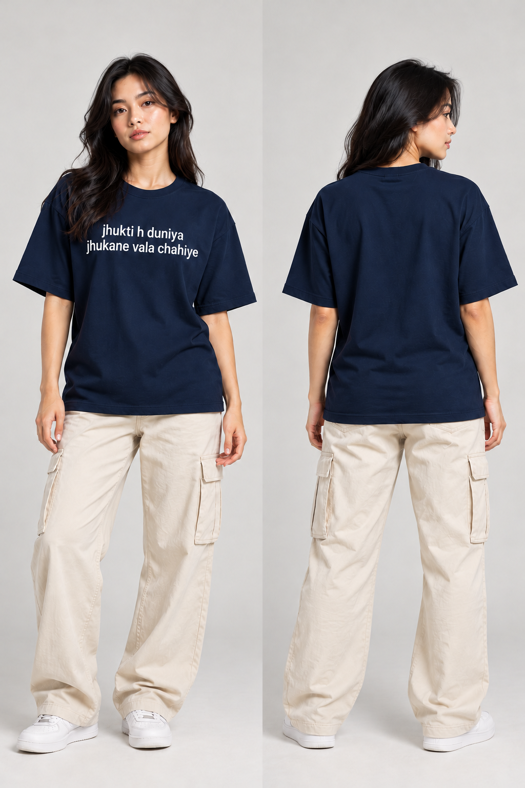 "Jhukti Hai Duniya" Hindi Dialogue Regular Fit T-Shirt — Navy Blue 4